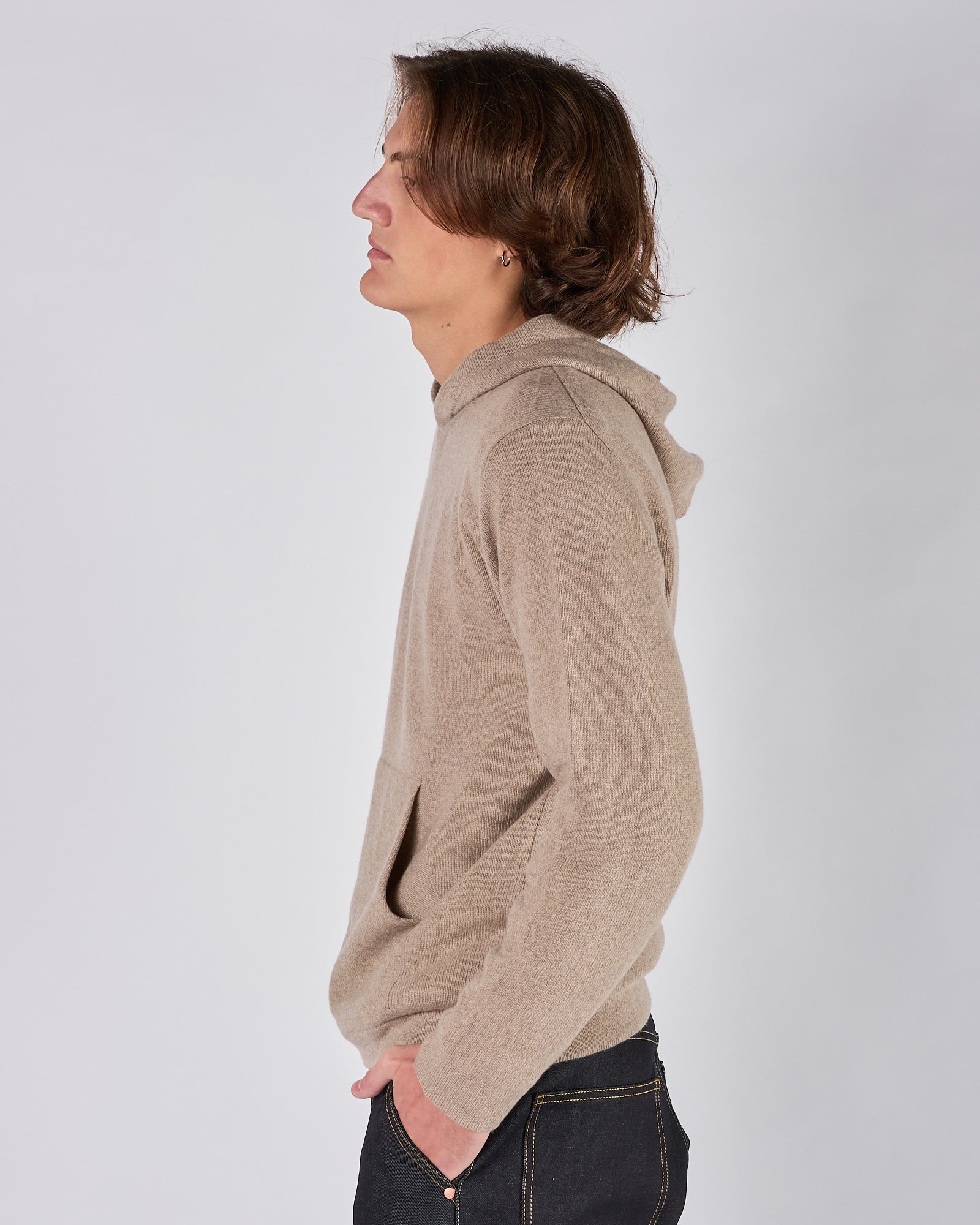 Maglia A|STORE con cappuccio beige in cachemere