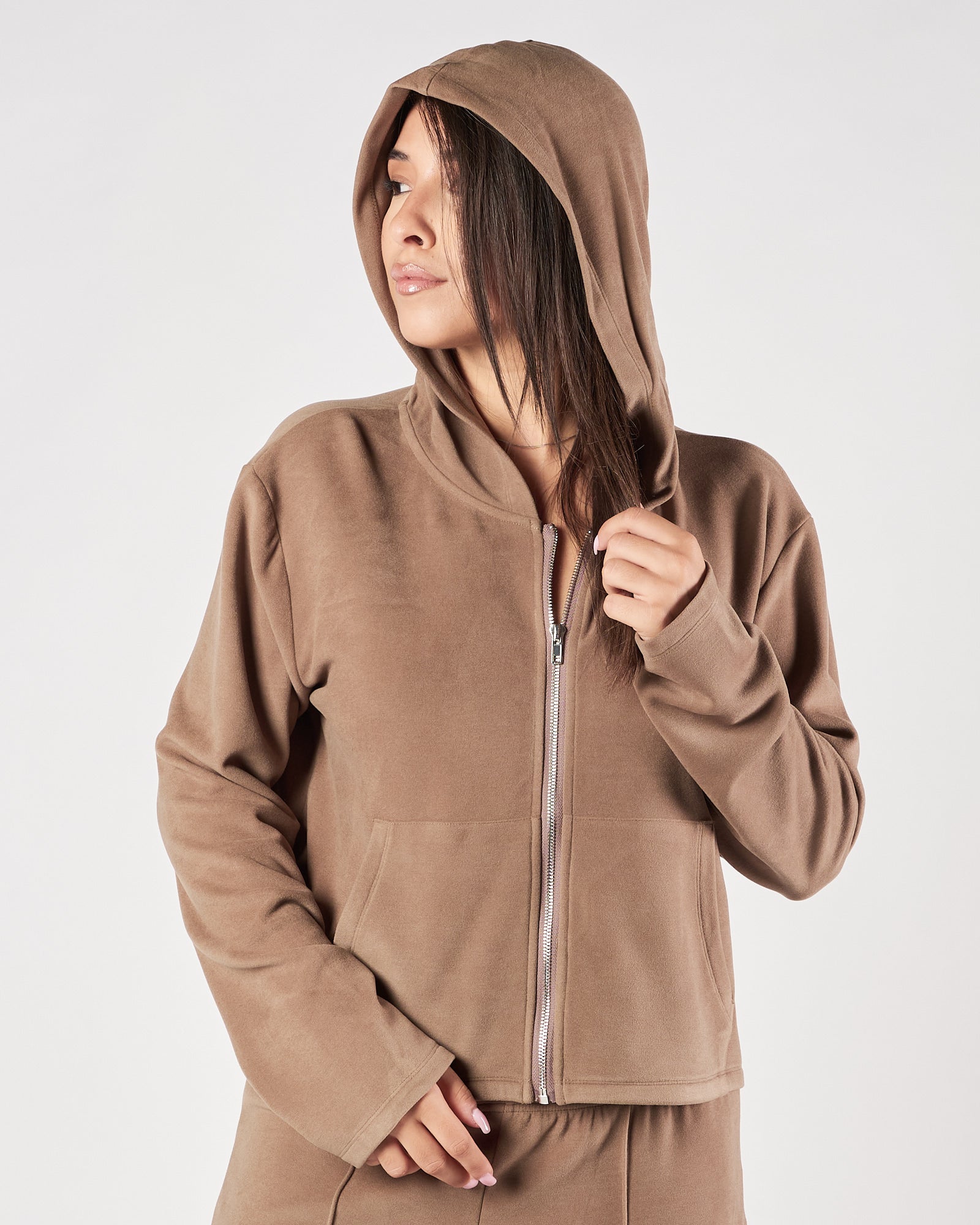 Felpa Eleh con zip e cappuccio grigio fango