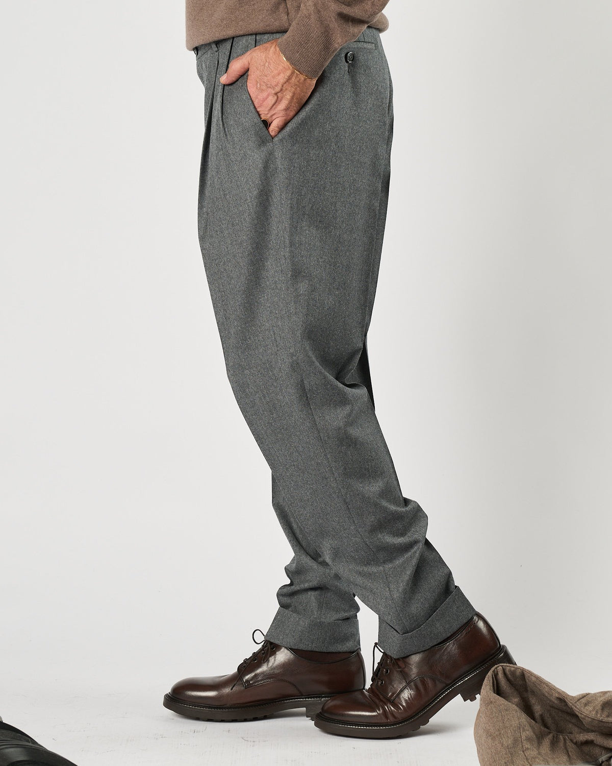 Pantalone Lbm1911 in flanella doppia pence grigio