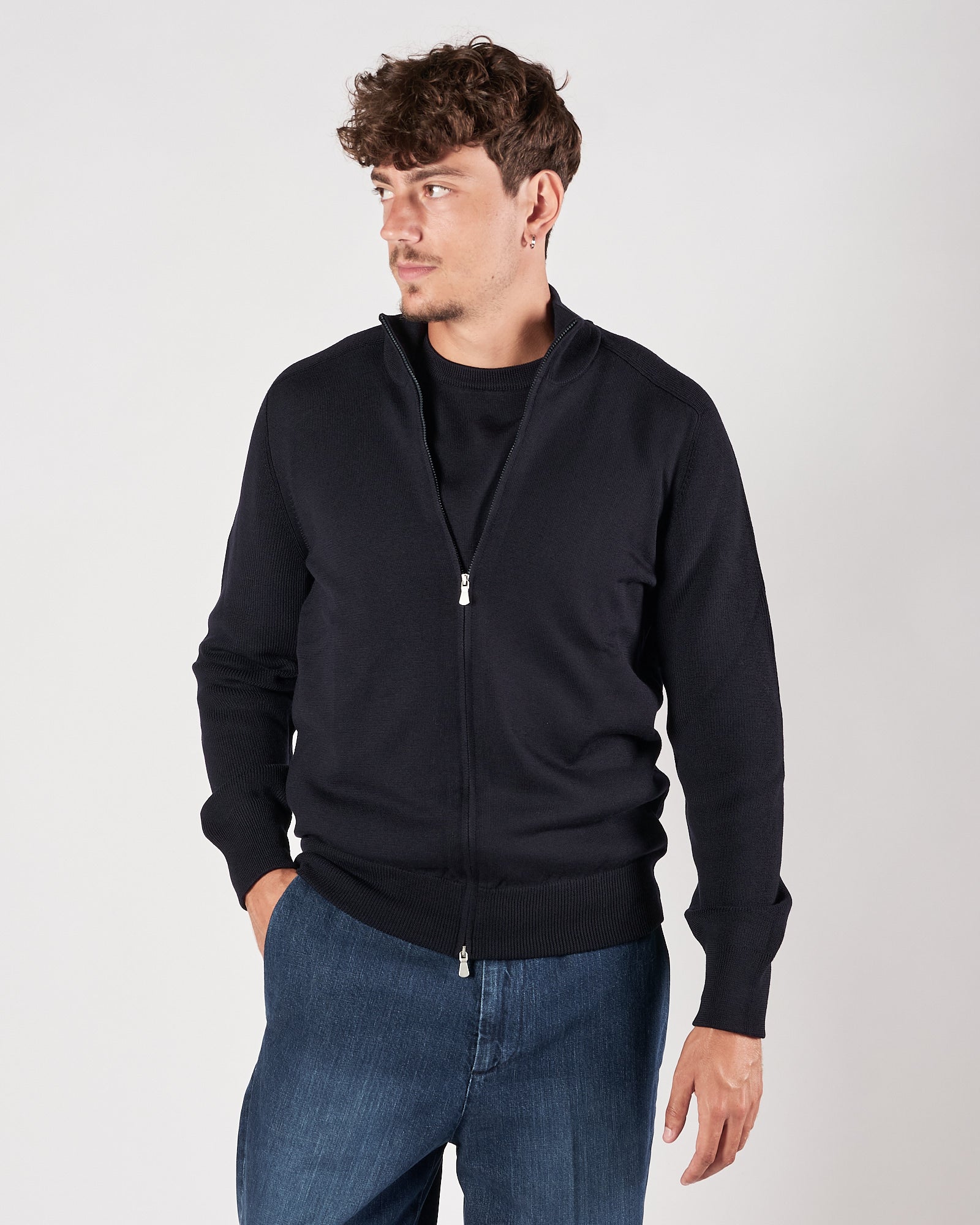 Maglia A|STORE mezzo collo con zip Rain Wool blu