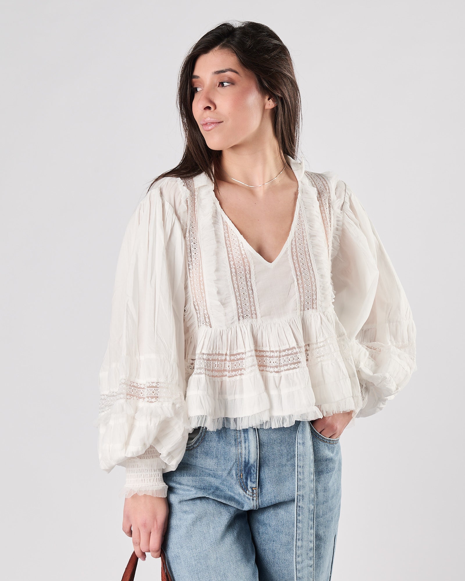 Camicia Mes Damoiselles bianca con pizzo e inserti trasparenti