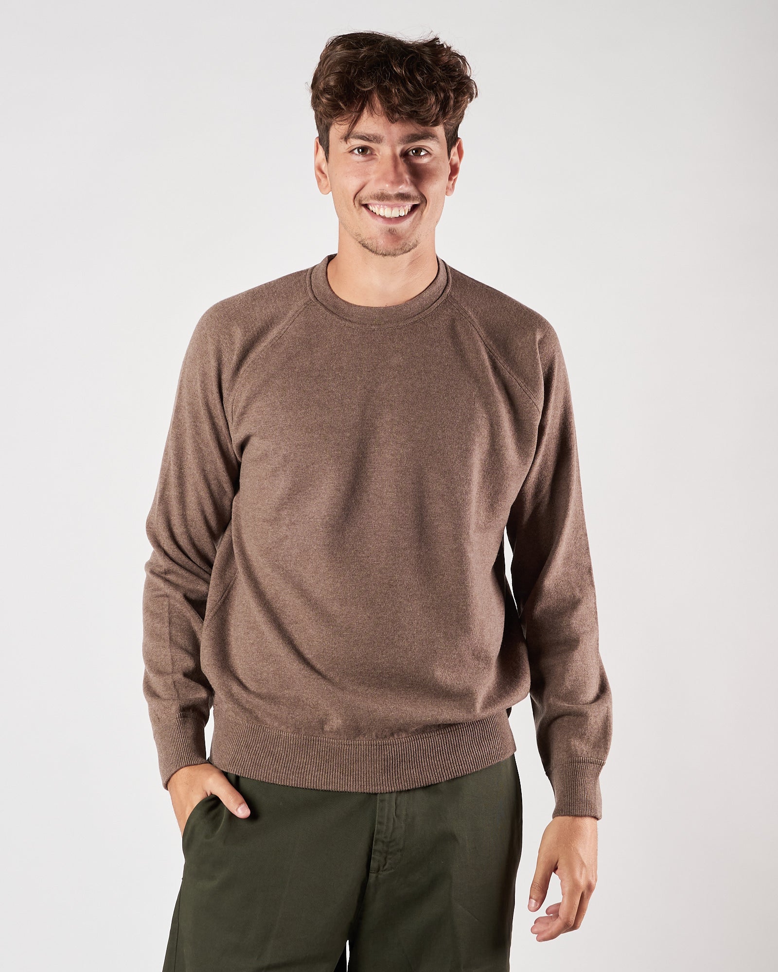 Maglia A|STORE in lana girocollo taglio felpa tortora