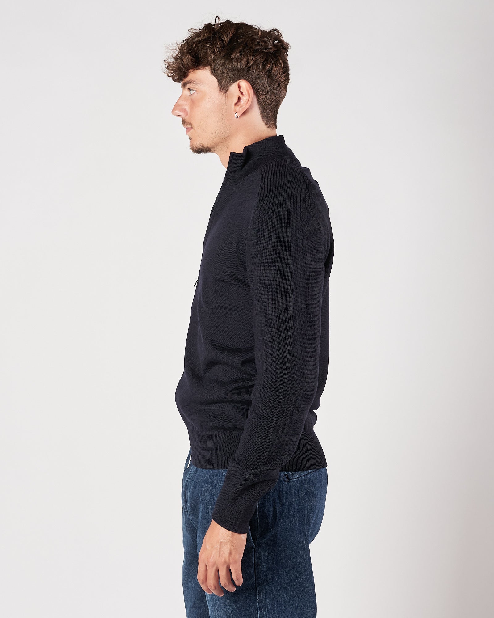Maglia A|STORE mezzo collo con zip Rain Wool blu