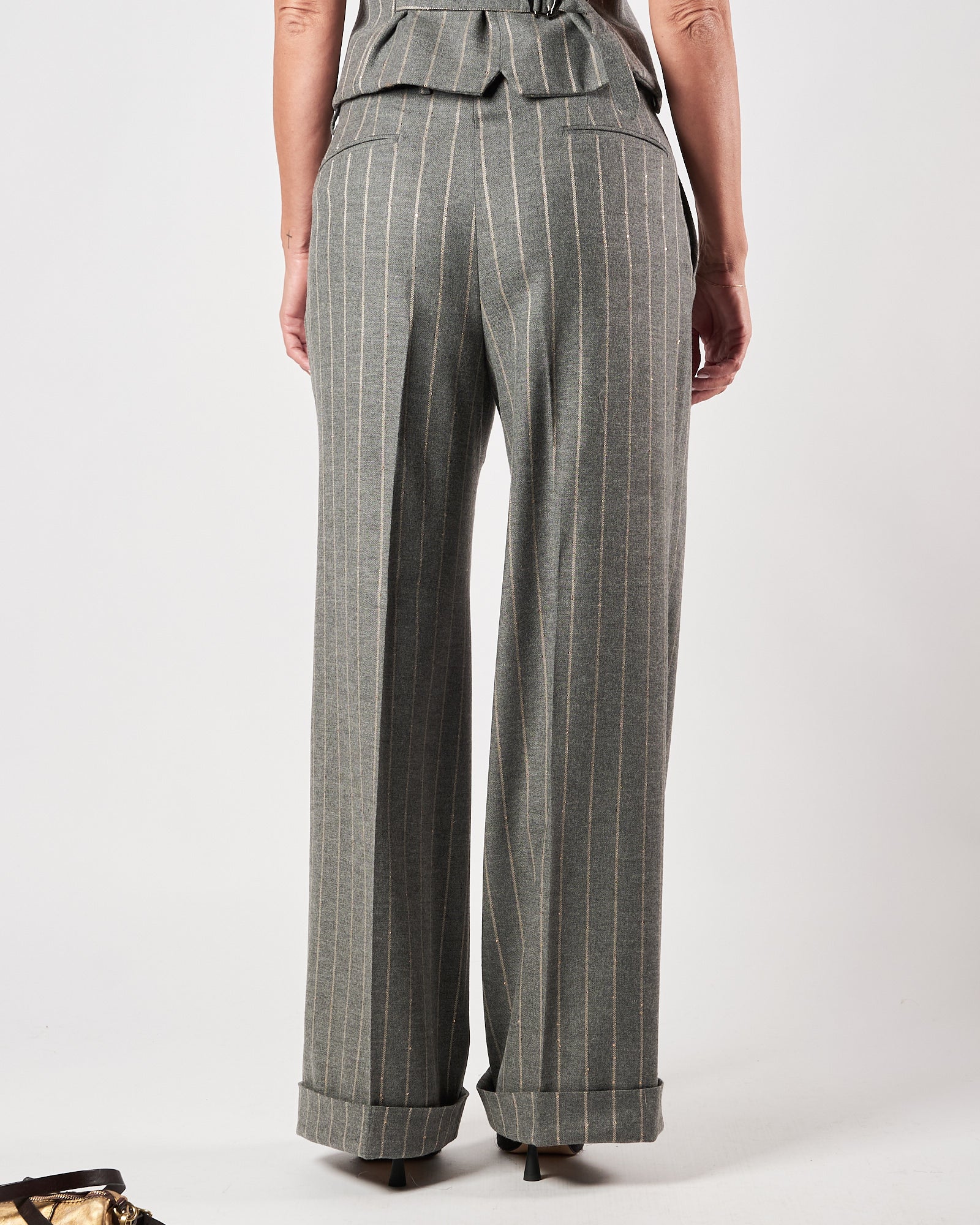 Pantalone Lbm19111 largo gessato grigio con paillettes