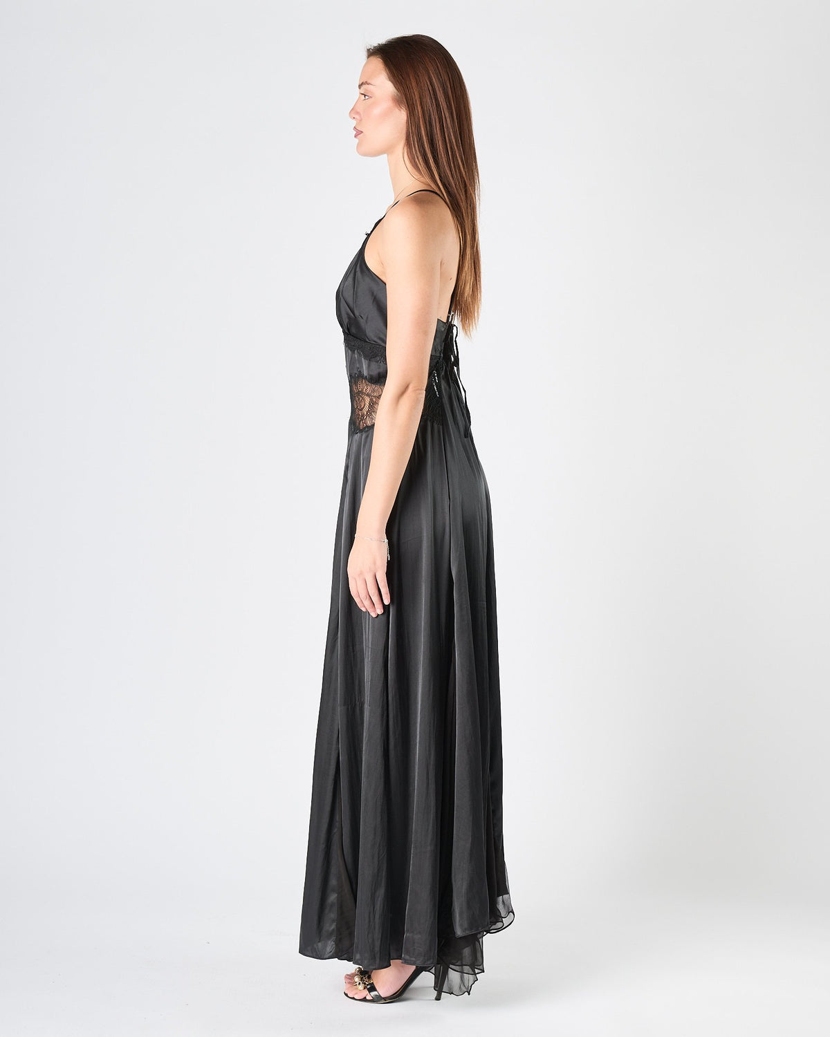 Abito Mes Demoiselles in satin lungo con pizzo nero