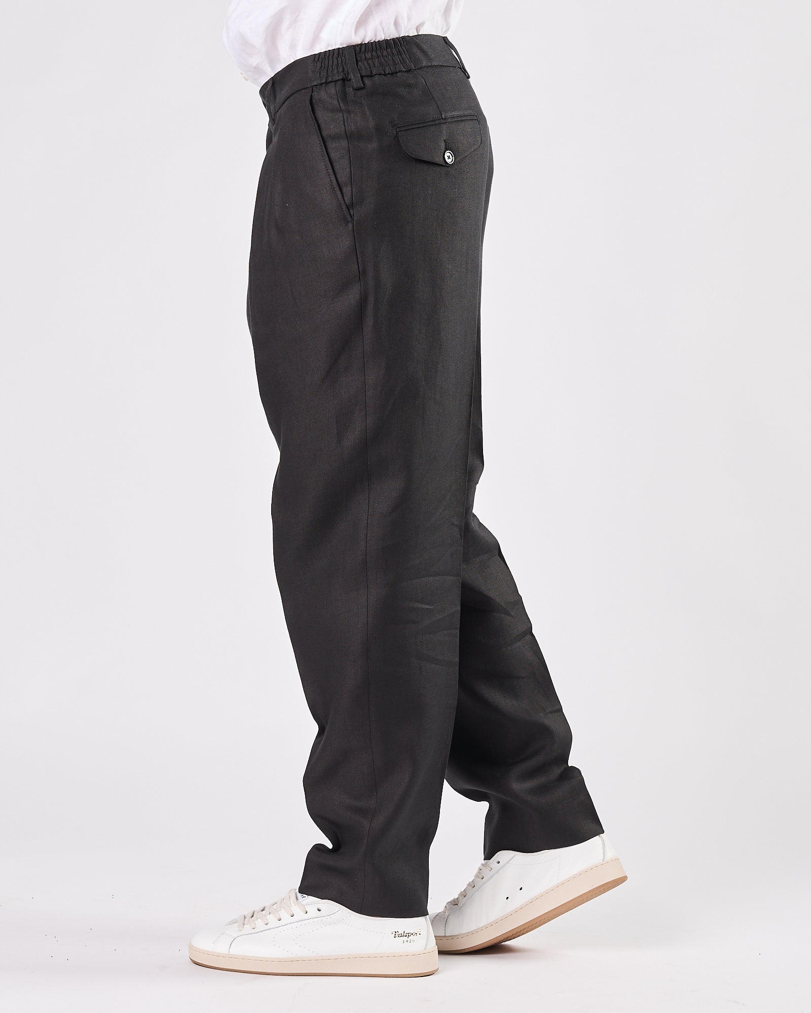 Pantalone A|STORE doppia pence nero in lino