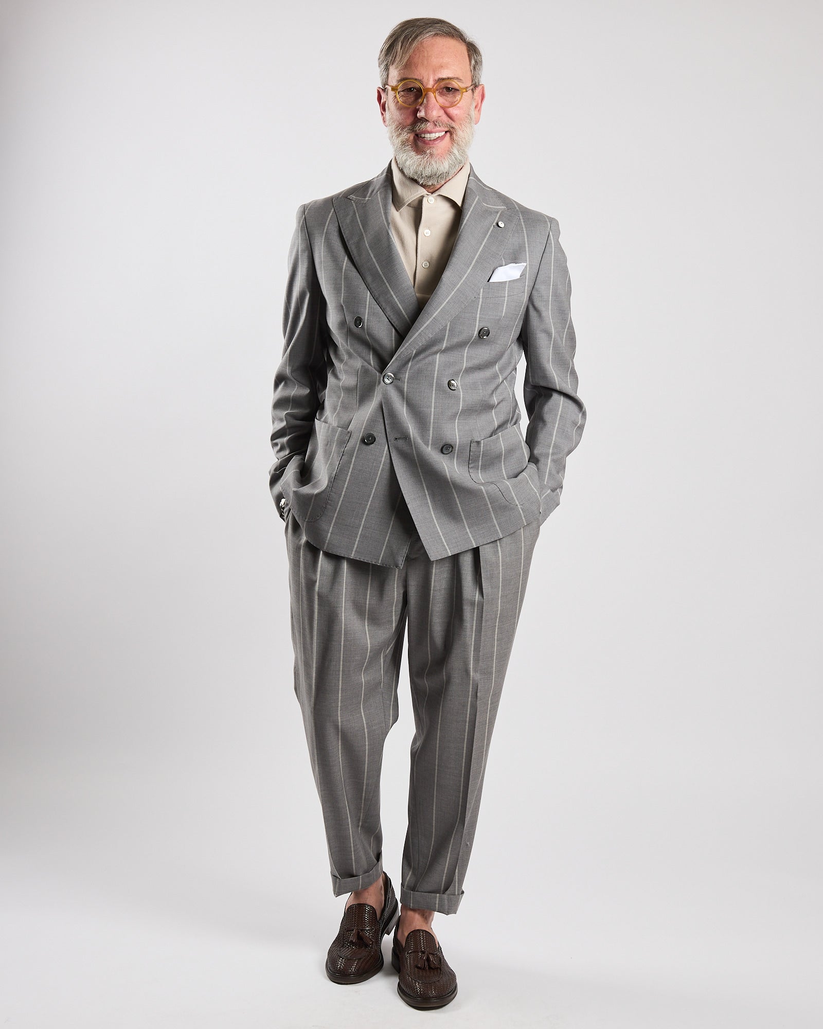 Pantalone Lbm1911 doppia pence gessato grigio