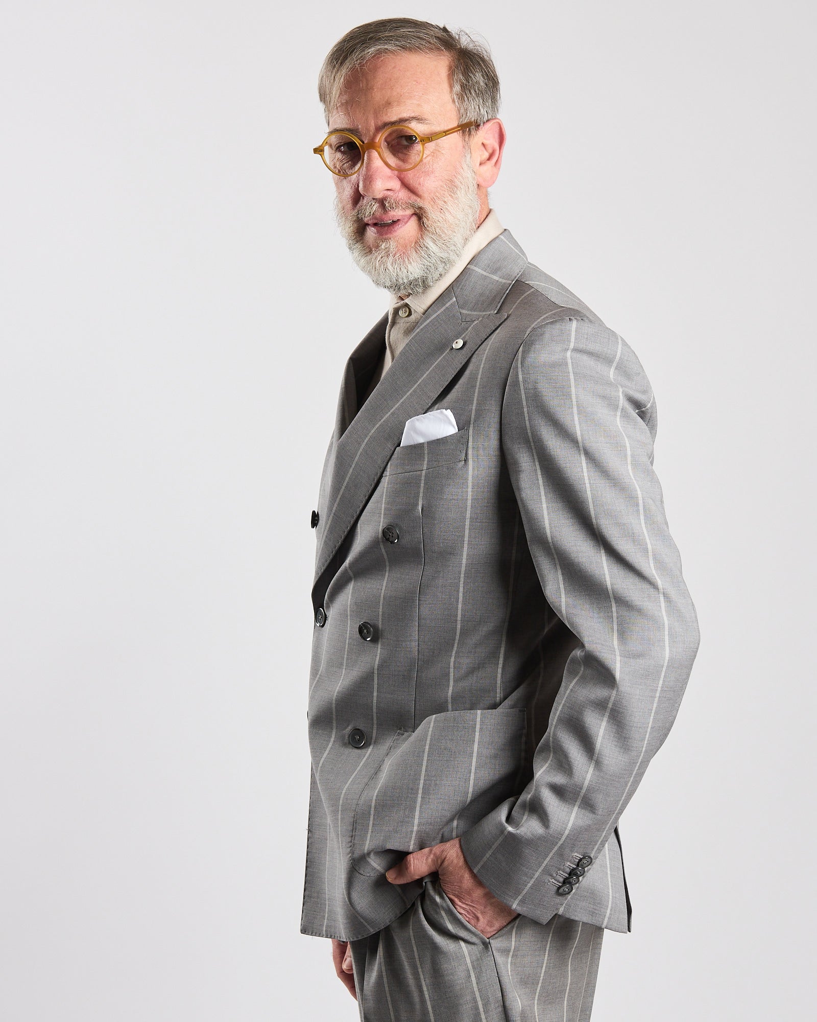 Giacca Lbm1911 doppio petto gessata grigia