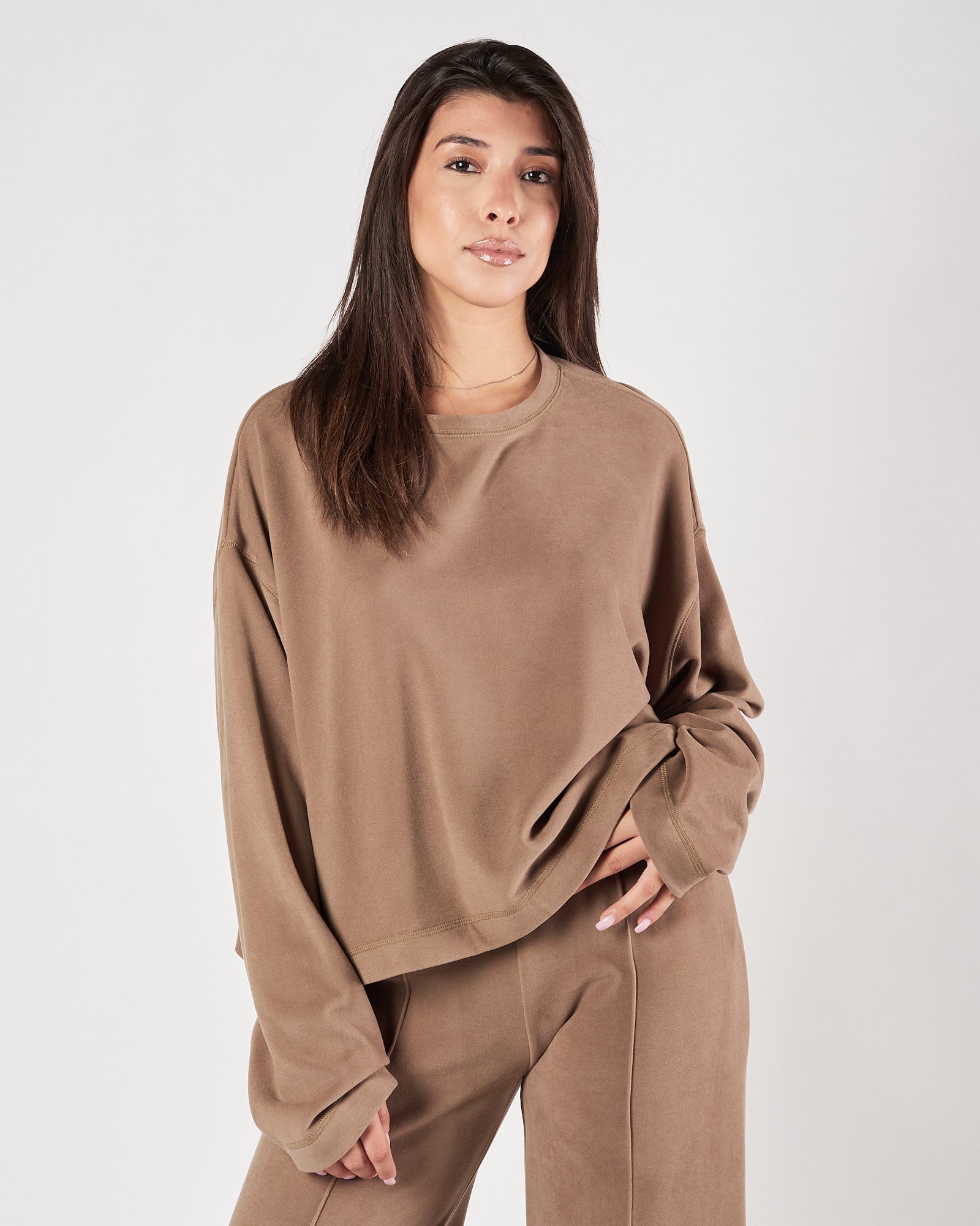 Felpa Eleh girocollo grigio fango