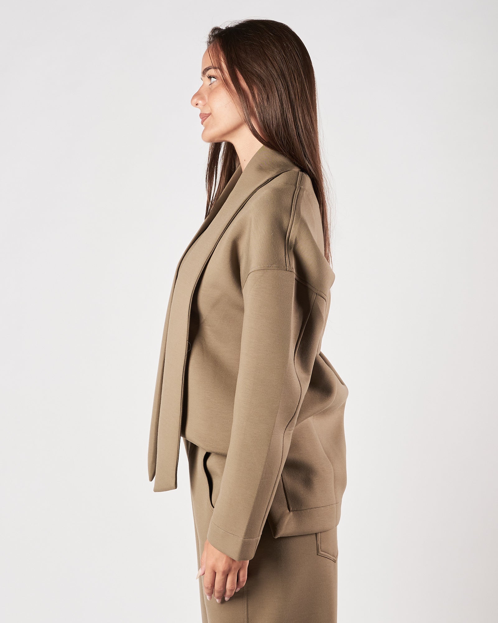 Felpa Tela9 scollo v in jersey fango