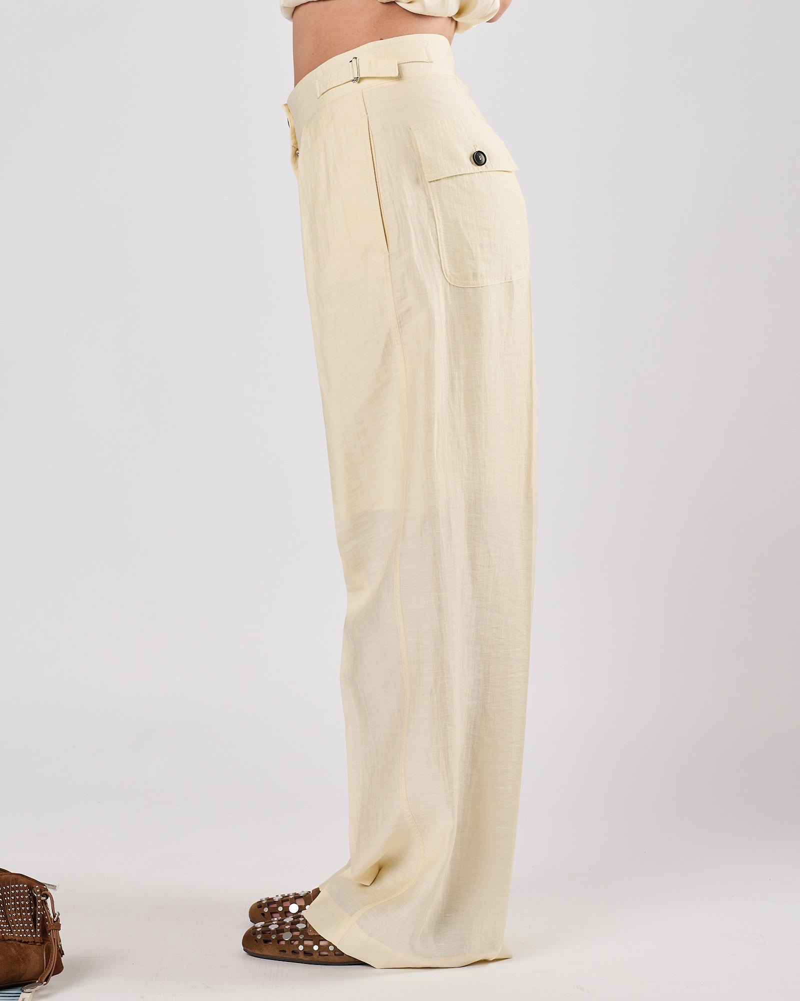 Pantalone Tela9 con pence avorio