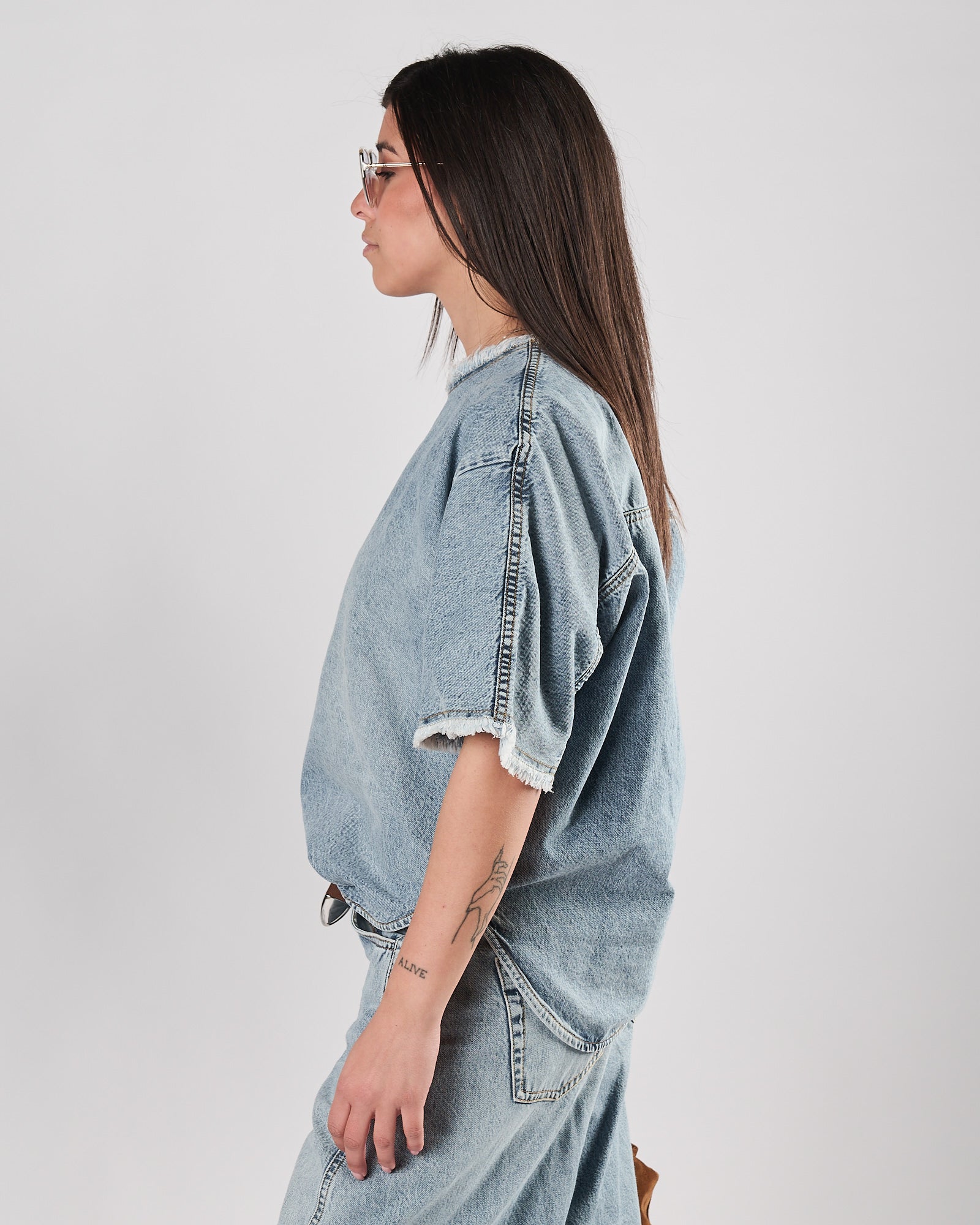 Casacca Tela9 in denim azzurro manica corta