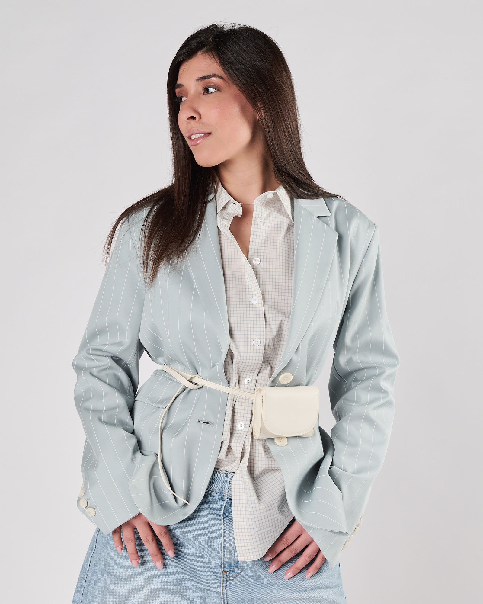 Giacca Eleh over gessata celeste