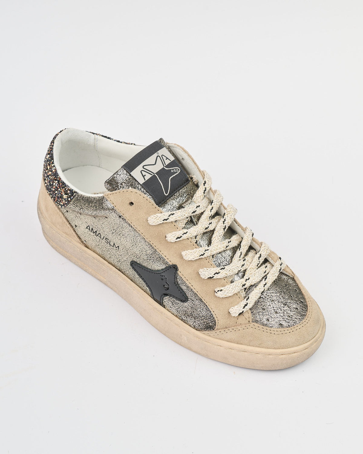 Sneaker Ama Brand glitter e suede grigia e nera