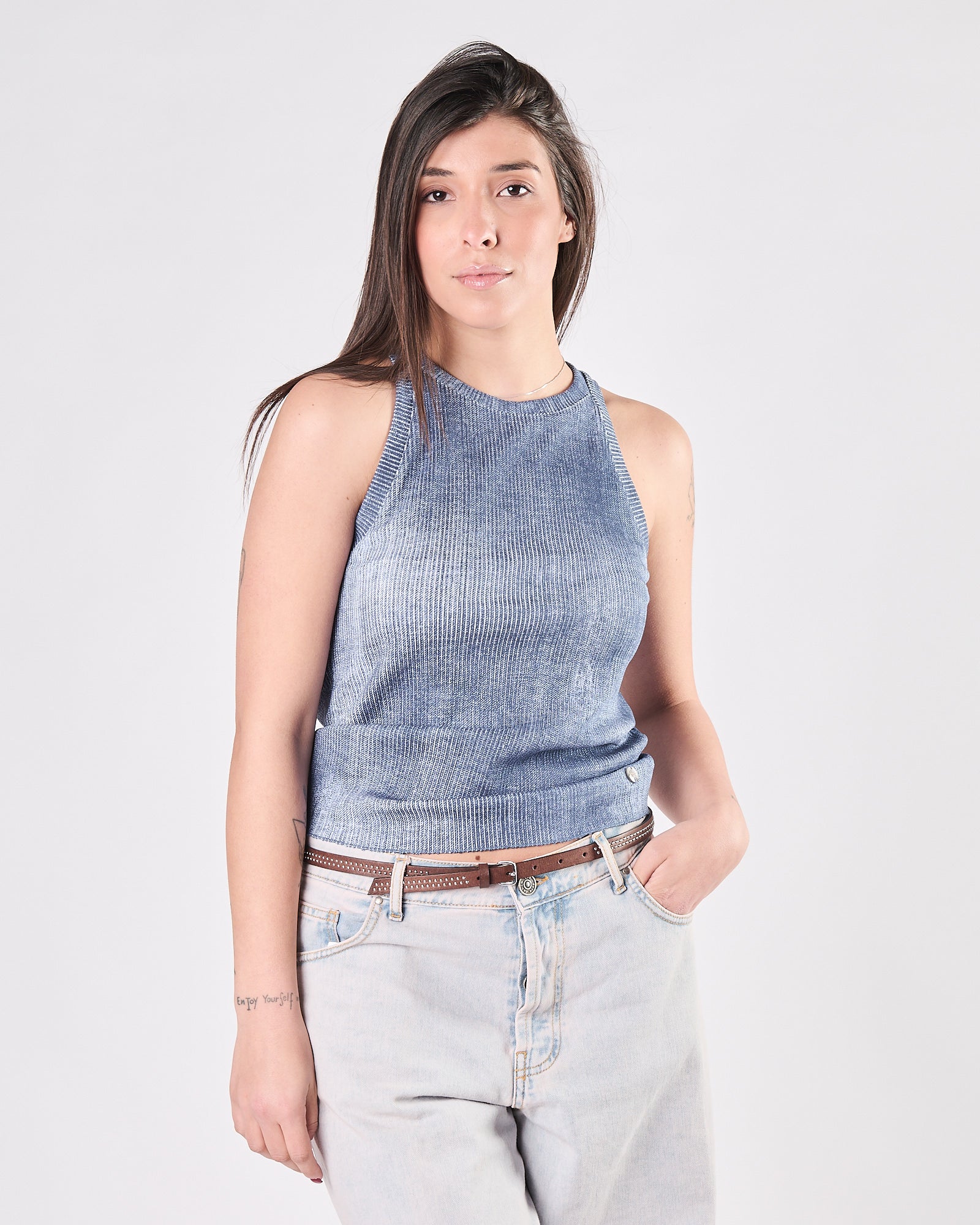 Canotta Shaft a costine blu