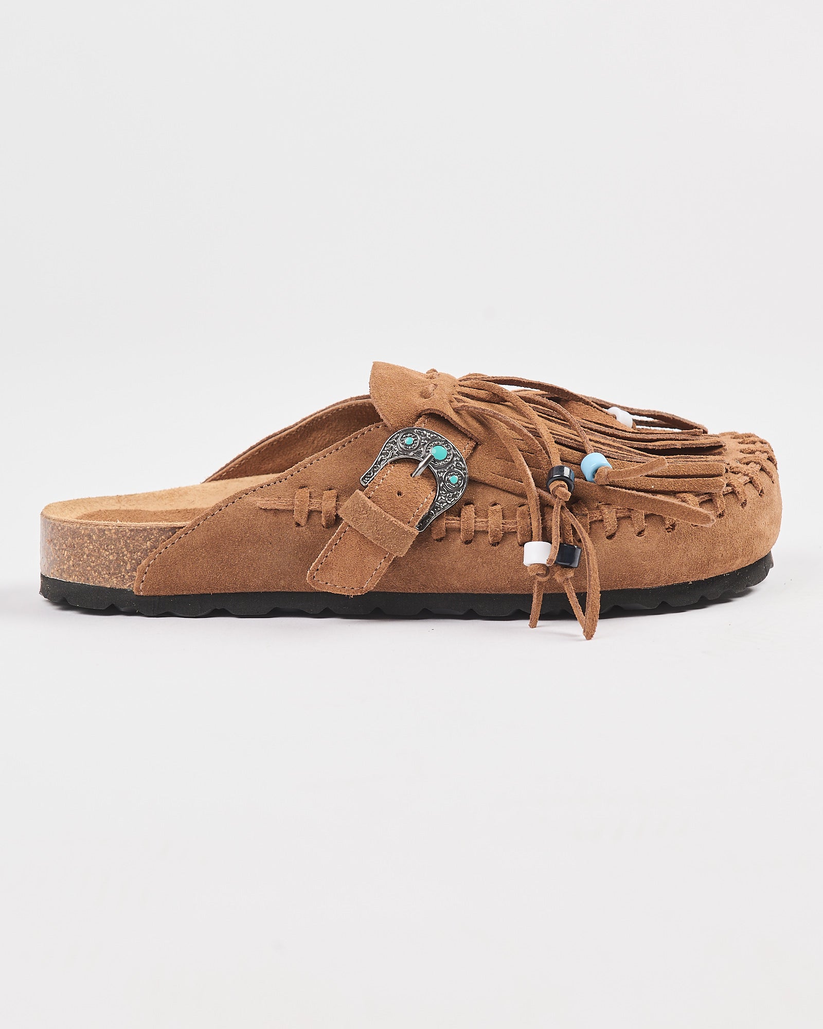 Ciabatta Taji con frange in suede roble