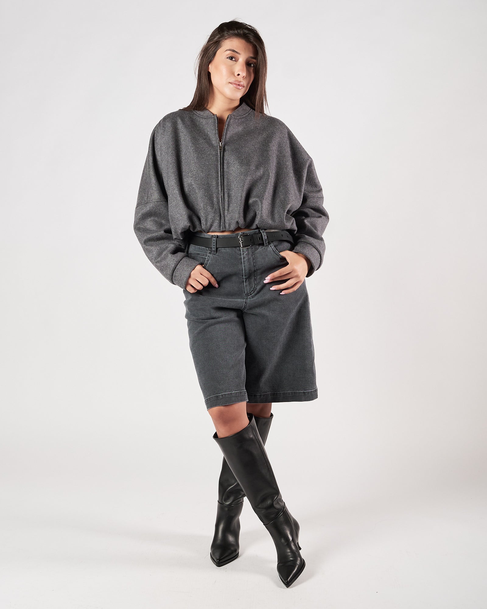 Felpa Tela9 bomber con zip grigia