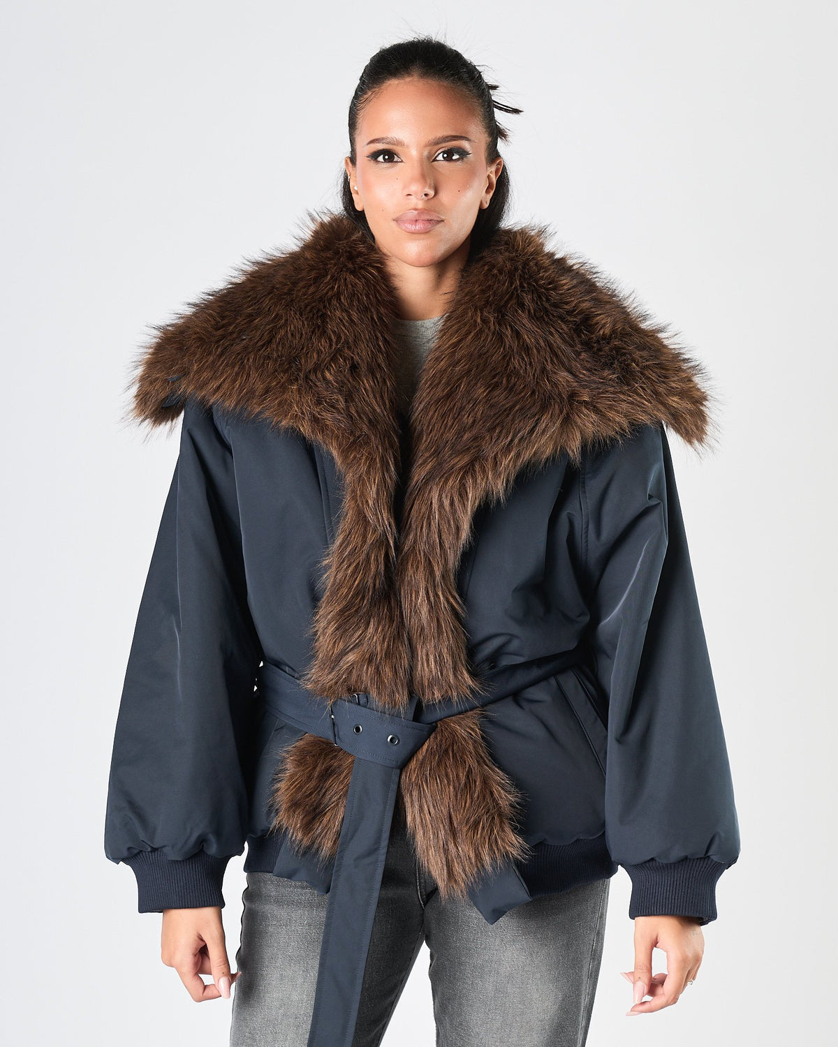 Giaccone Eleh blu ecopelliccia moro