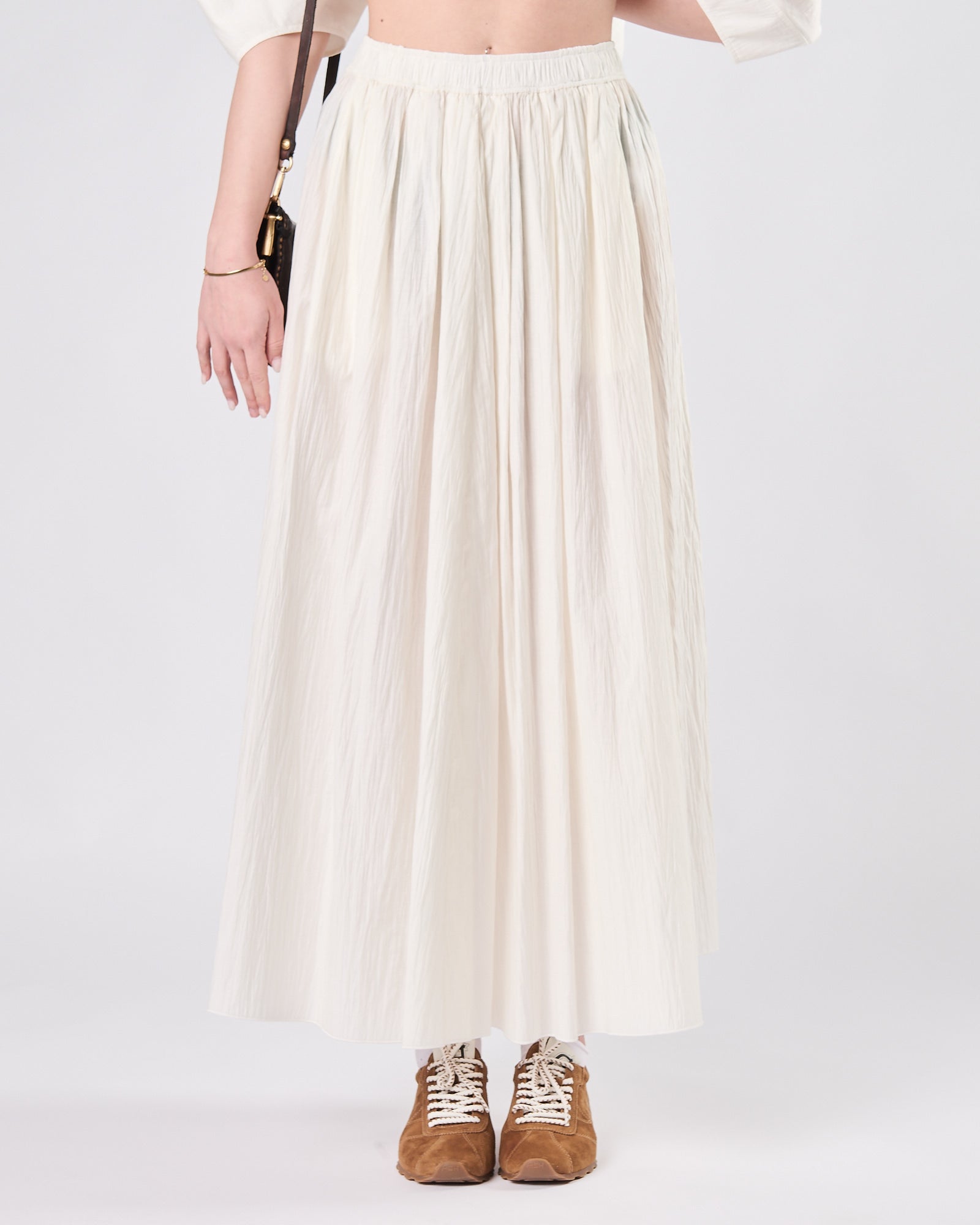 Gonna Tela9 lunga cotone stropicciato panna