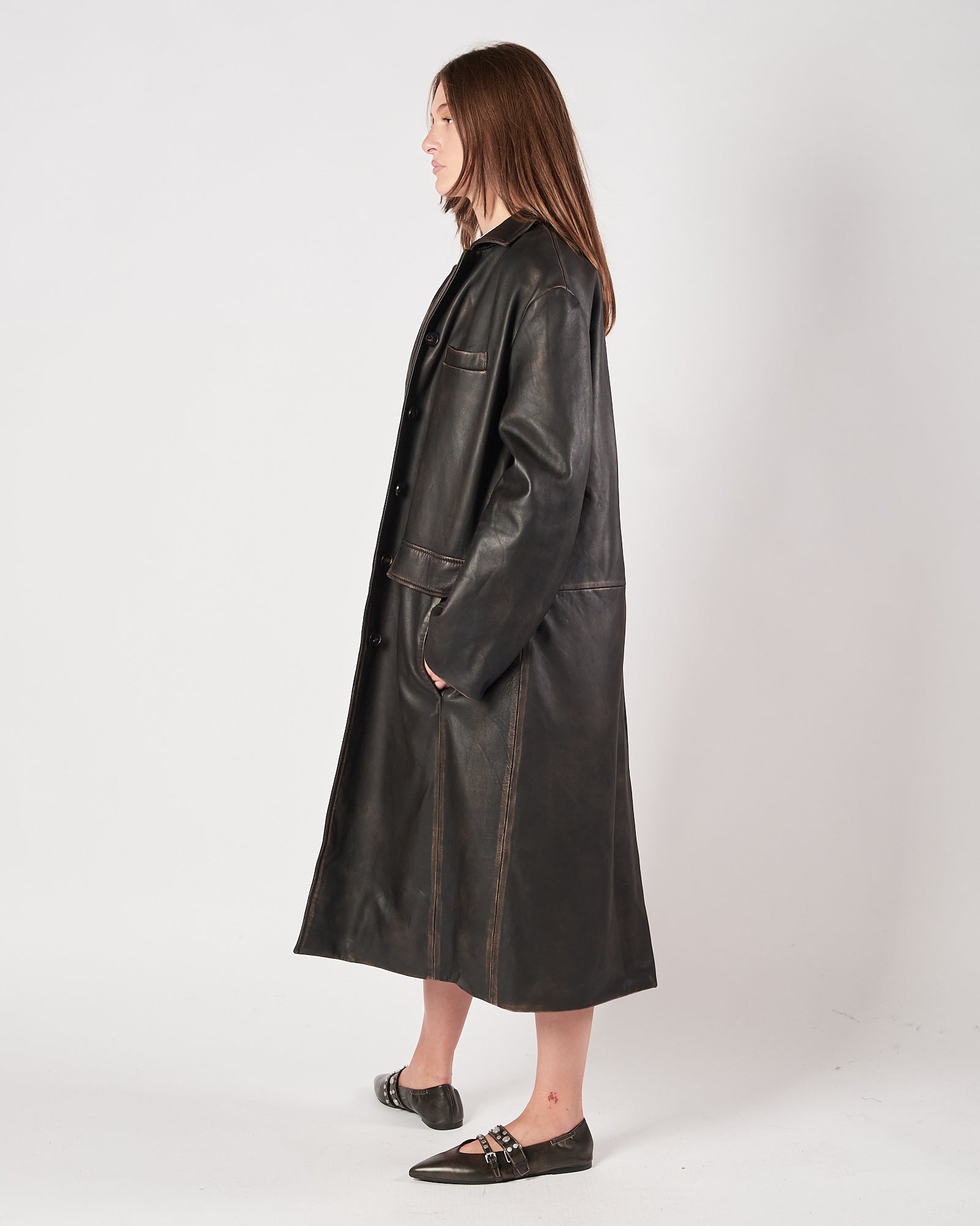 Cappotto Tela9 in pelle nero vintage