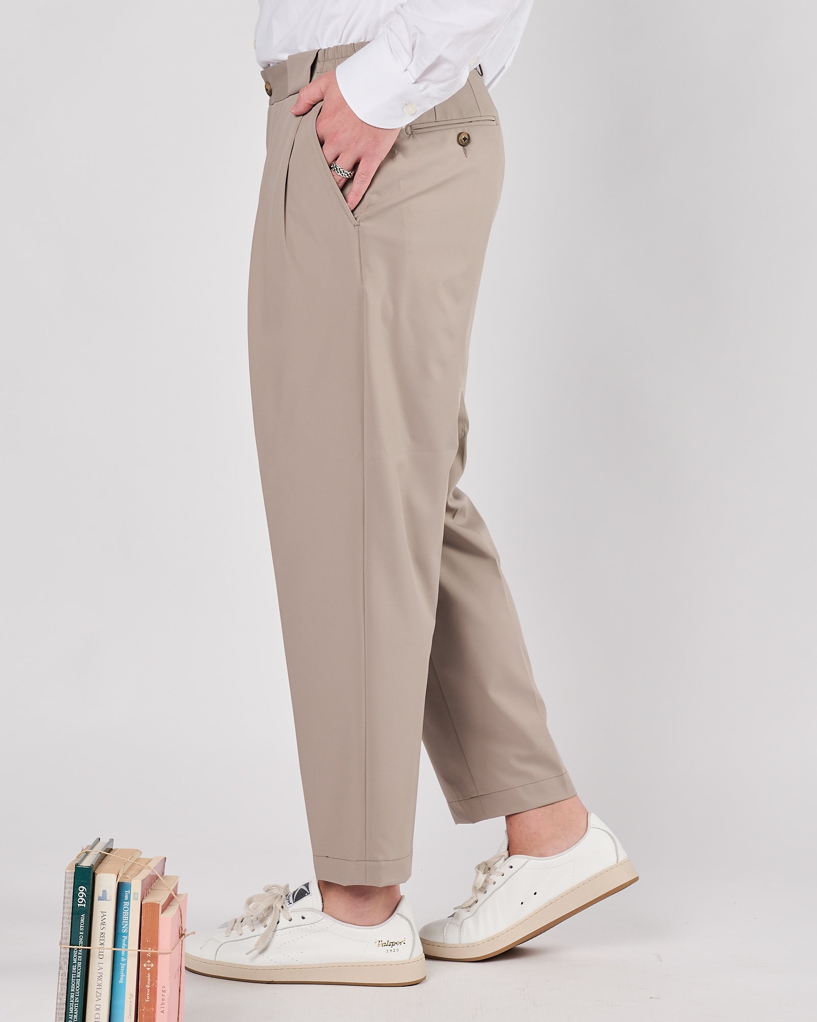 Paantalone Lbm1911 doppia pence in jersey beige