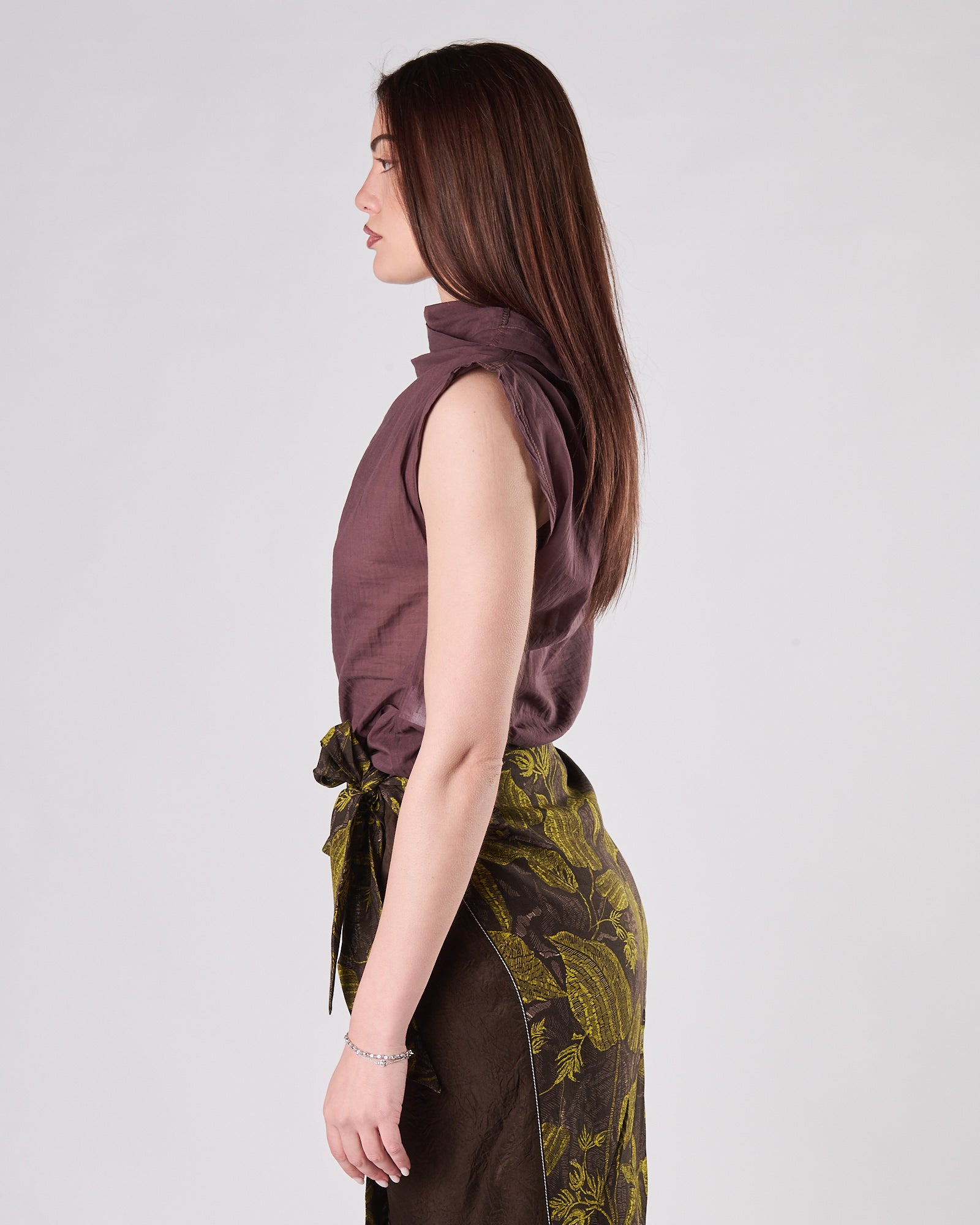 Blusa Tela9 in mussola lavata prugna