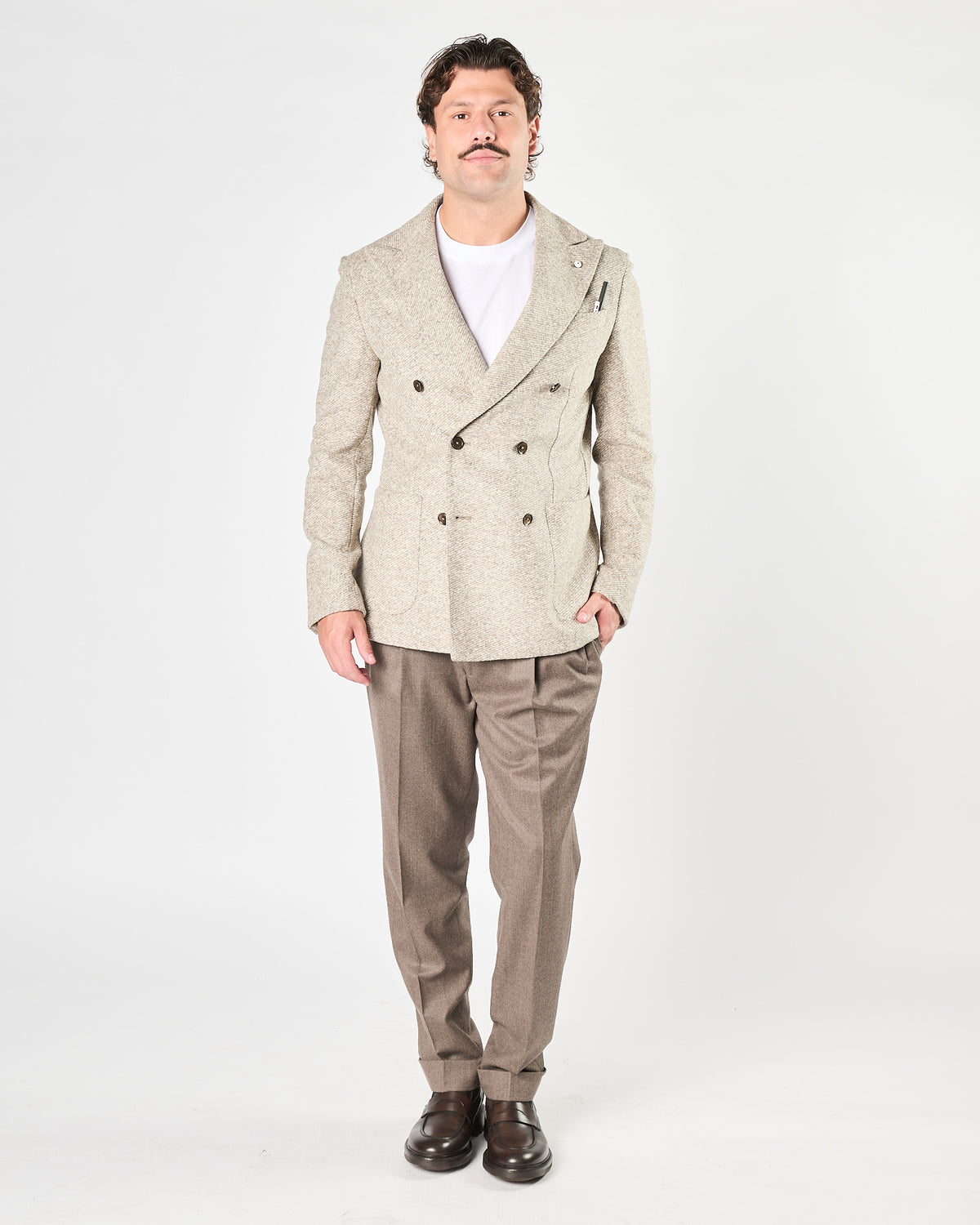 Giacca Lbm1911 doppio petto grigio melange beige