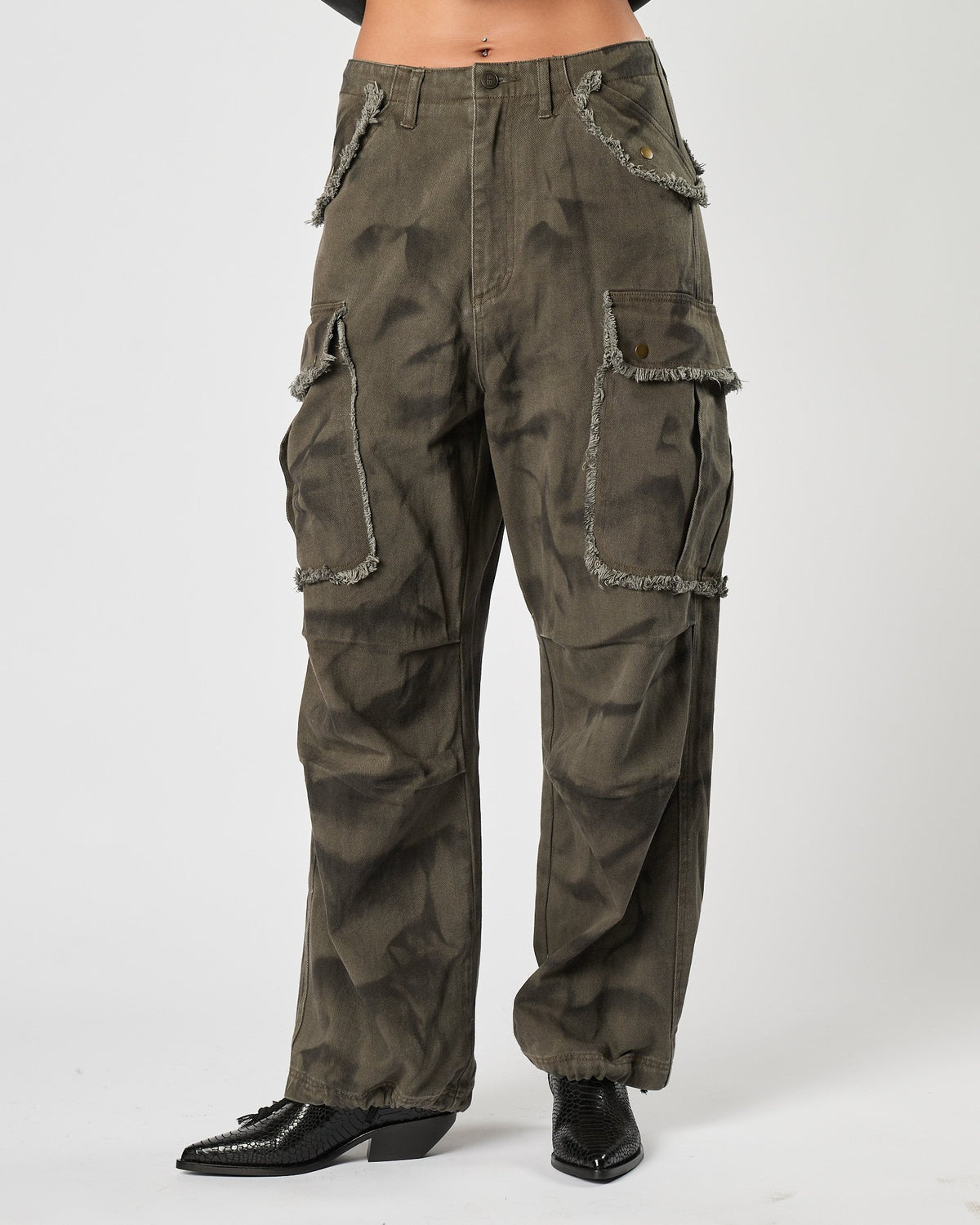 Jeans Eleh cargo washed verde nero