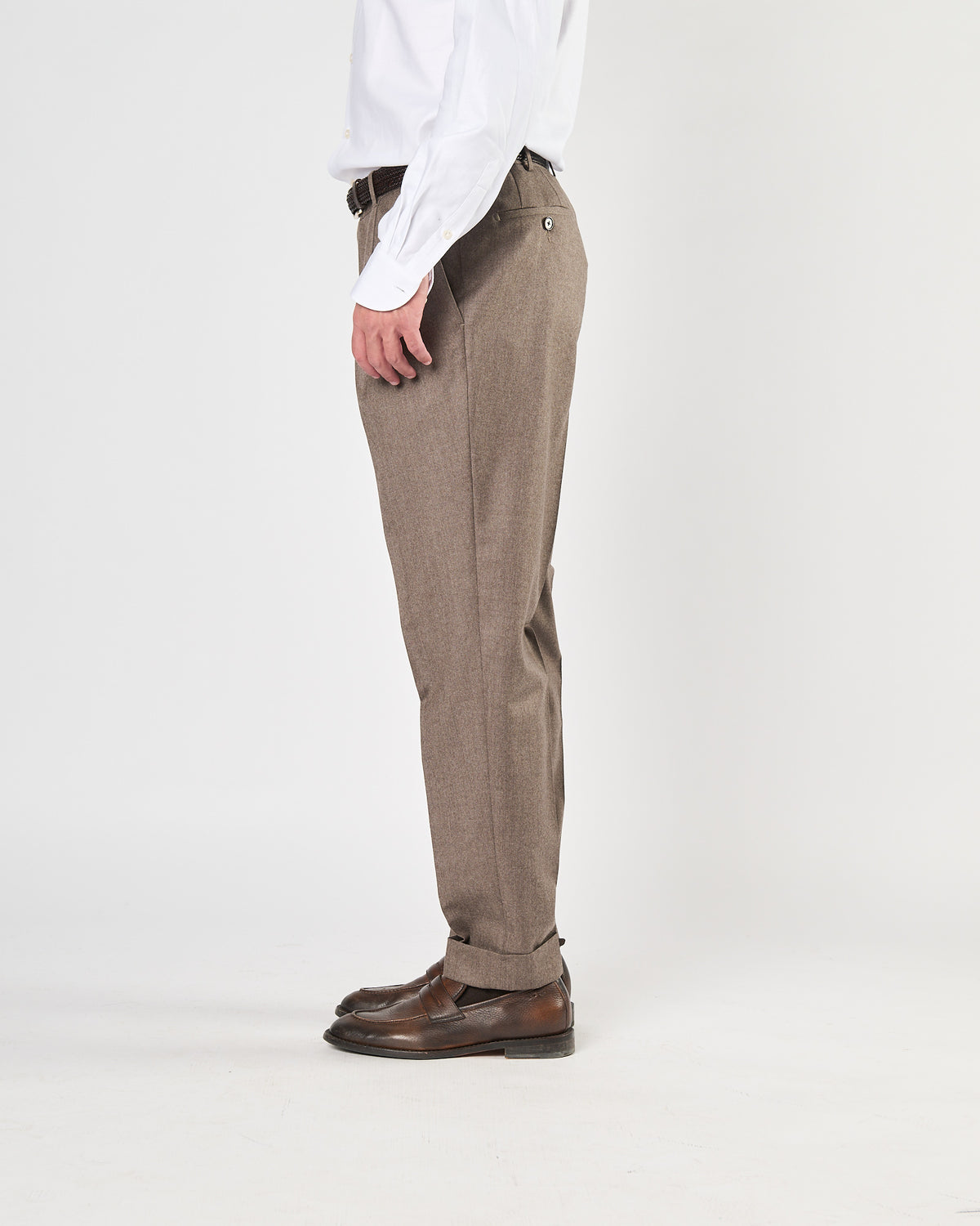Pantalone Lbm1911 doppia pence in lana tortora