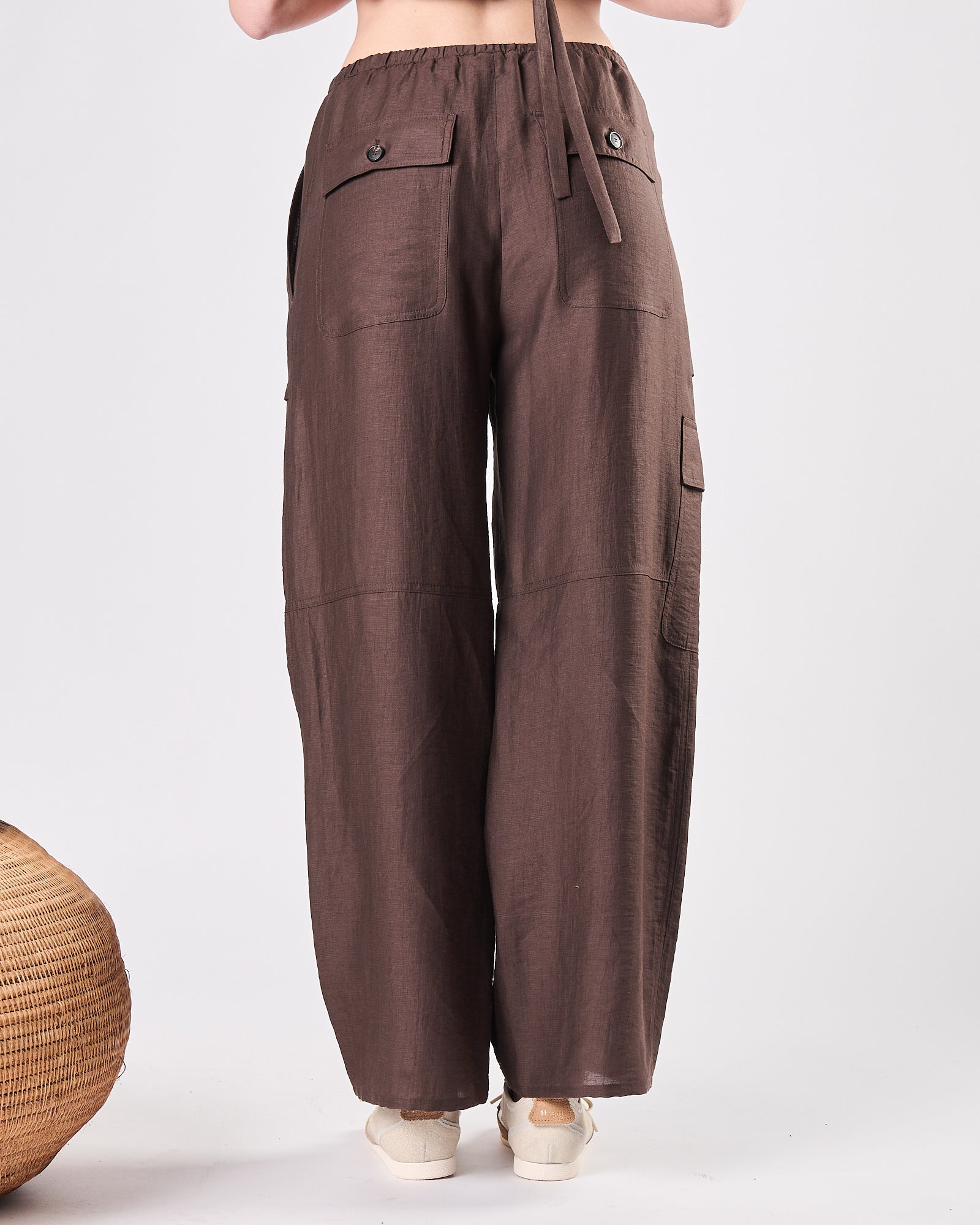 Pantalone Tela9 con tasche in lino moro