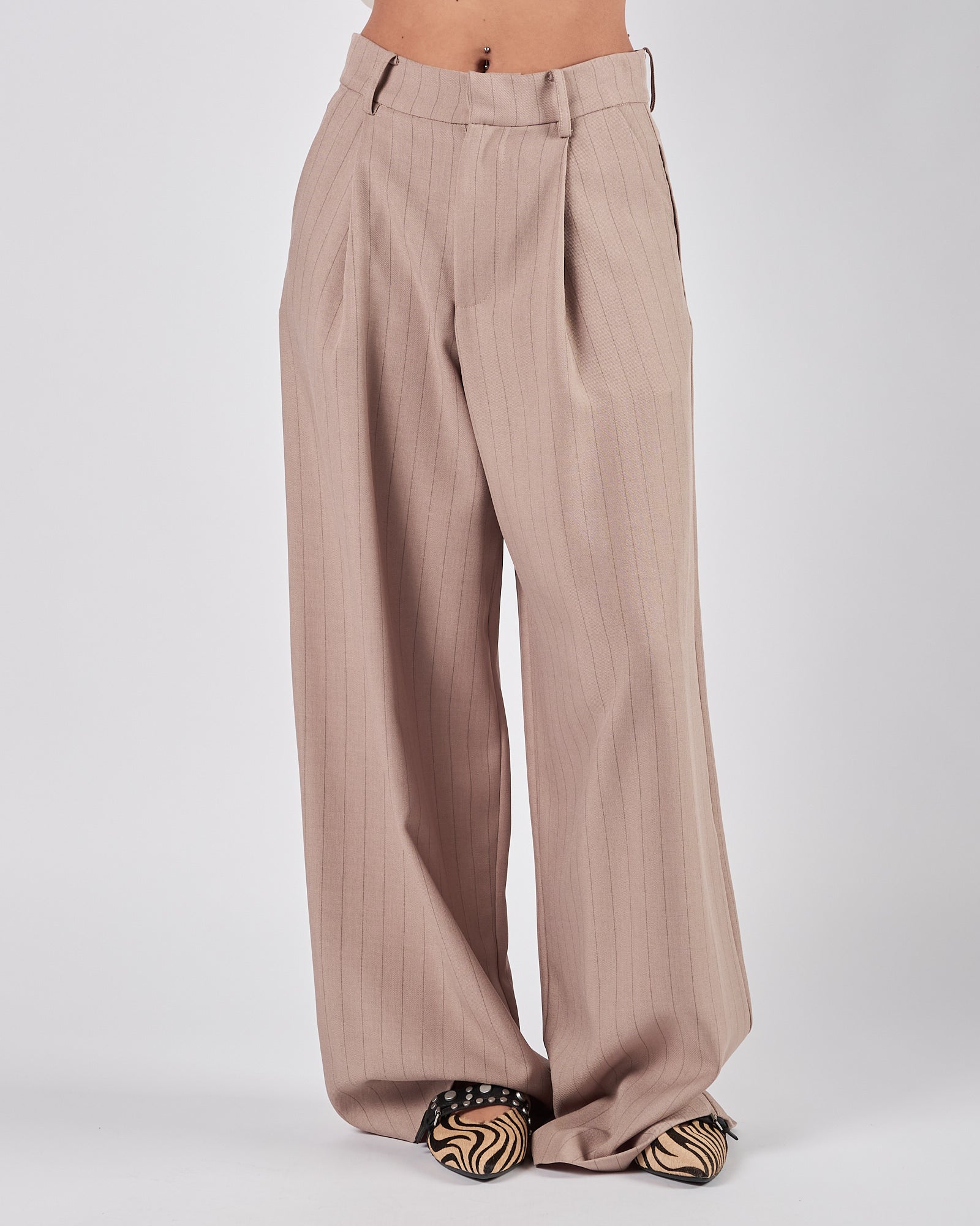 Pantalone Eleh gessato grigio fango