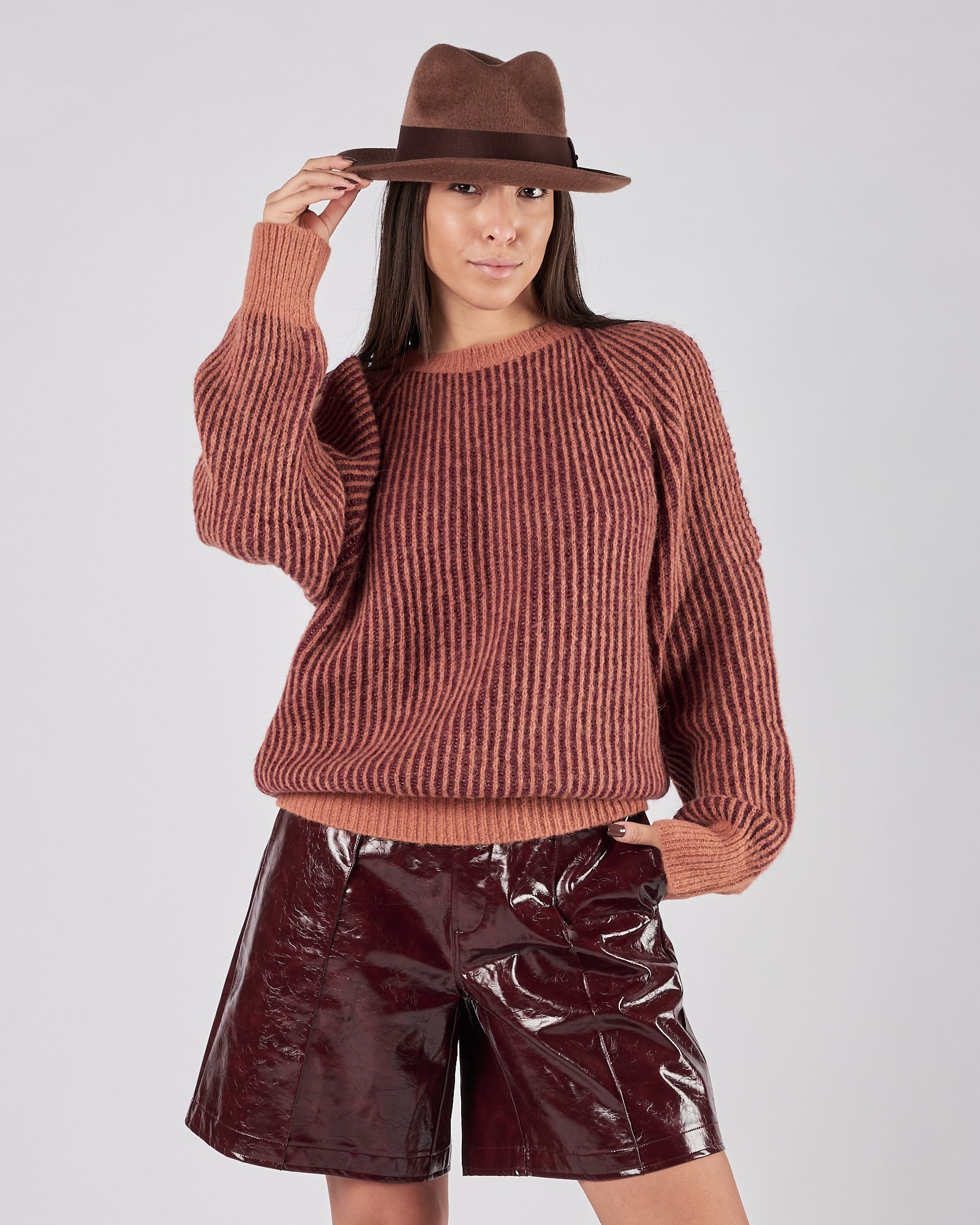 Maglia Tela9 in lana fantasia arancio e prugna