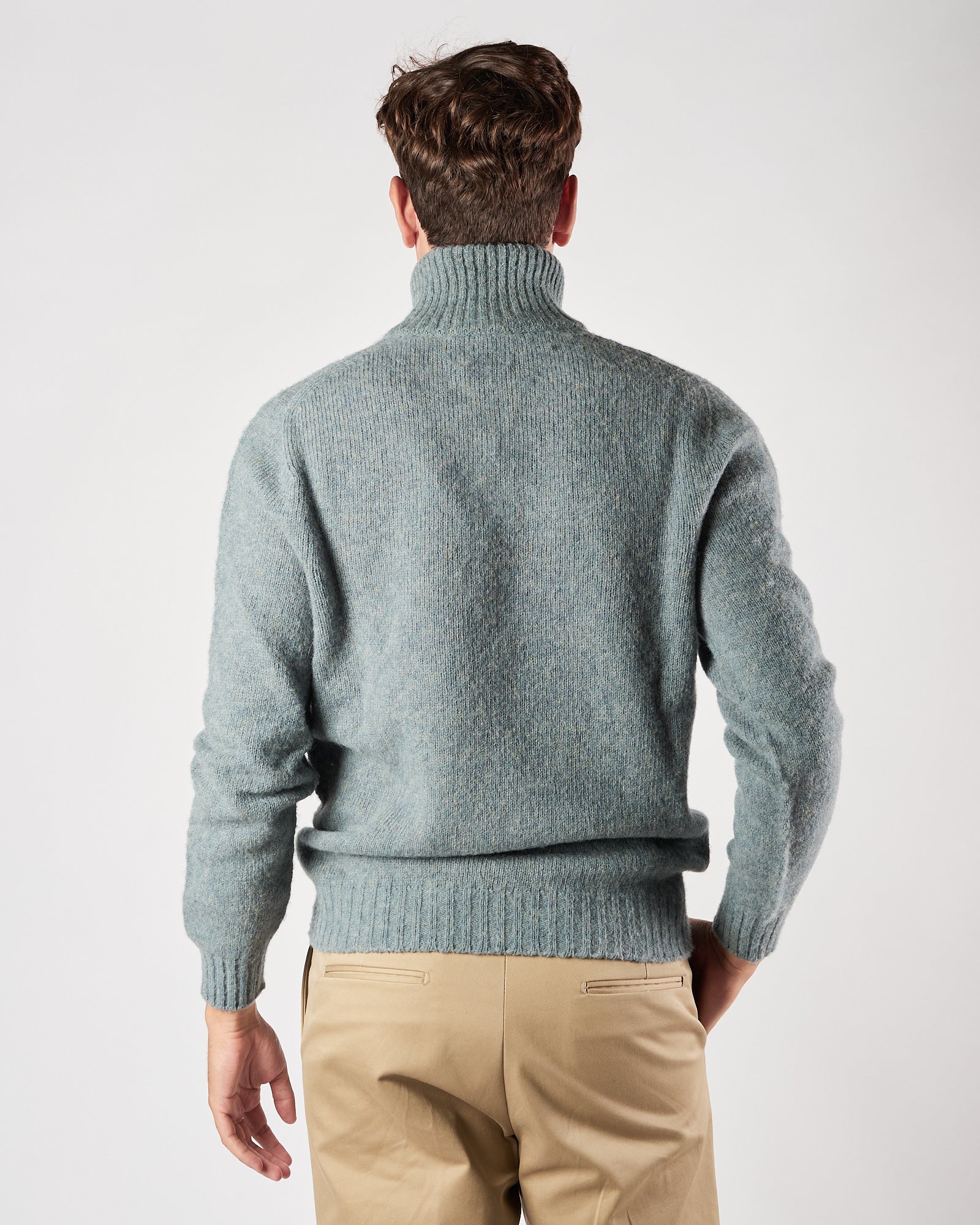 Maglia A|STORE in lana mezzo collo con bottoni celeste polvere