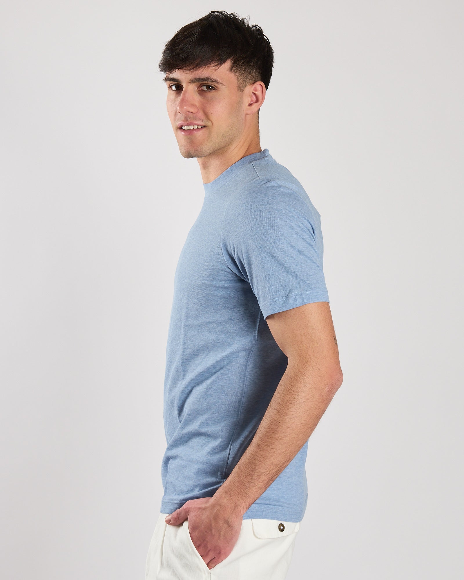 T-shirt A|STORE in piquet leggero celeste