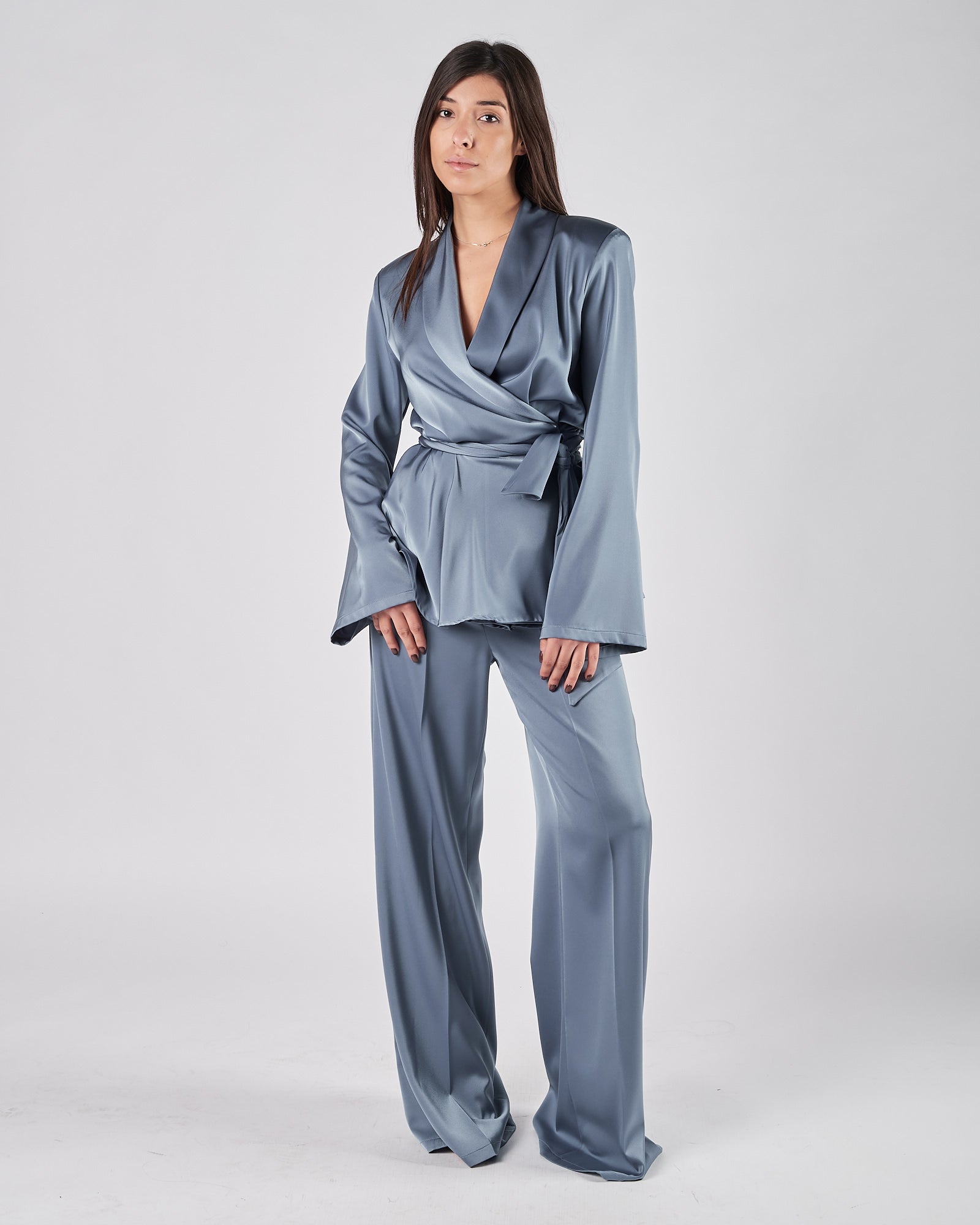 Pantalone Silence largo in satin denim