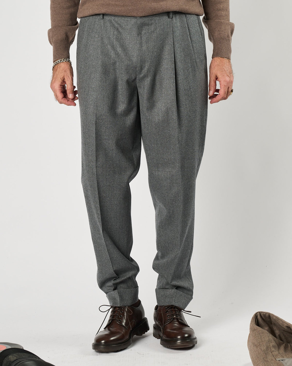 Pantalone Lbm1911 in flanella doppia pence grigio
