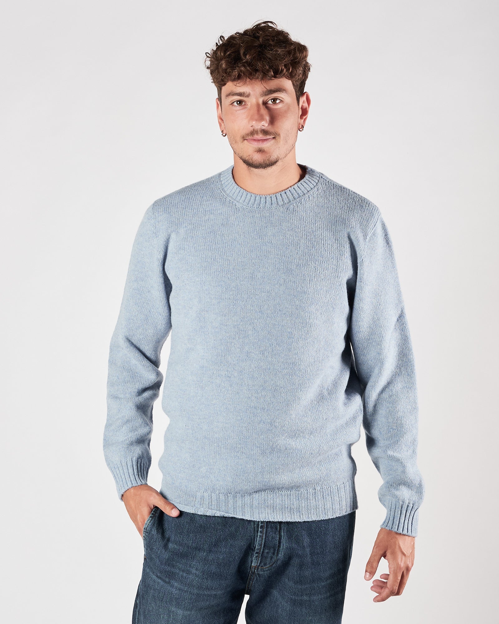 Maglia A|STORE in lana girocollo celeste