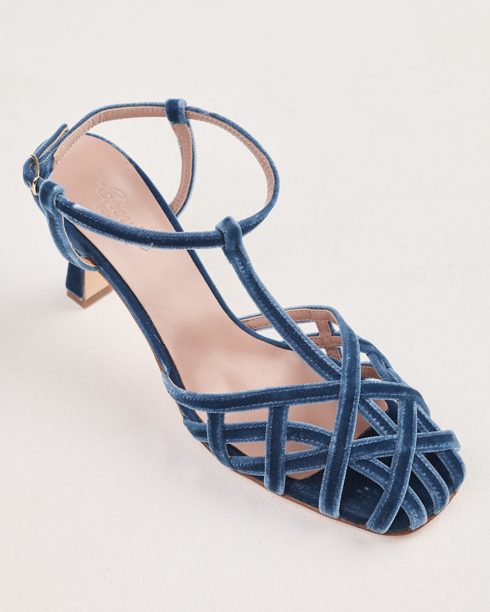 Sandalo Cheville con tacco in velluto blu