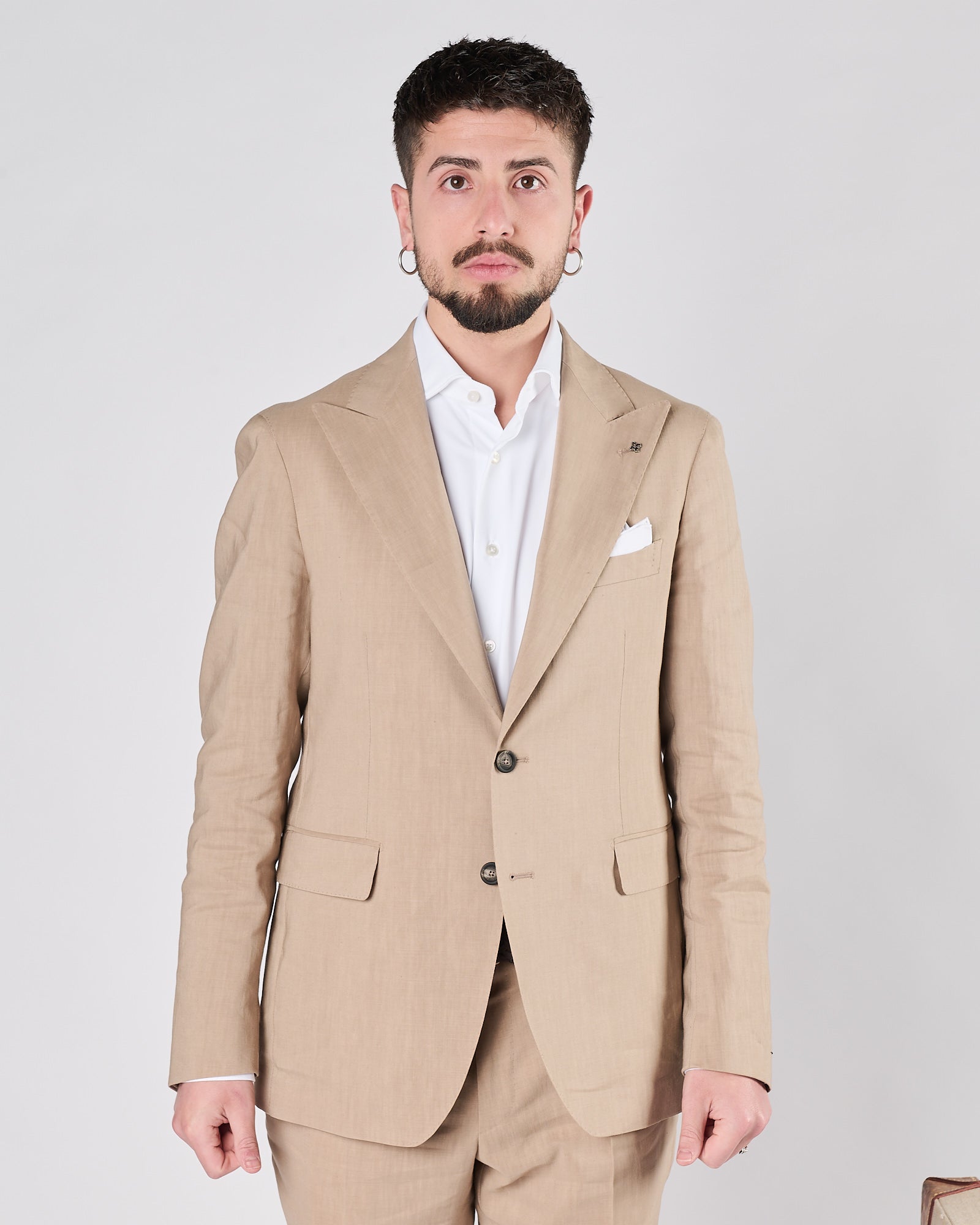 Abito Tagliatore un petto misto lino beige