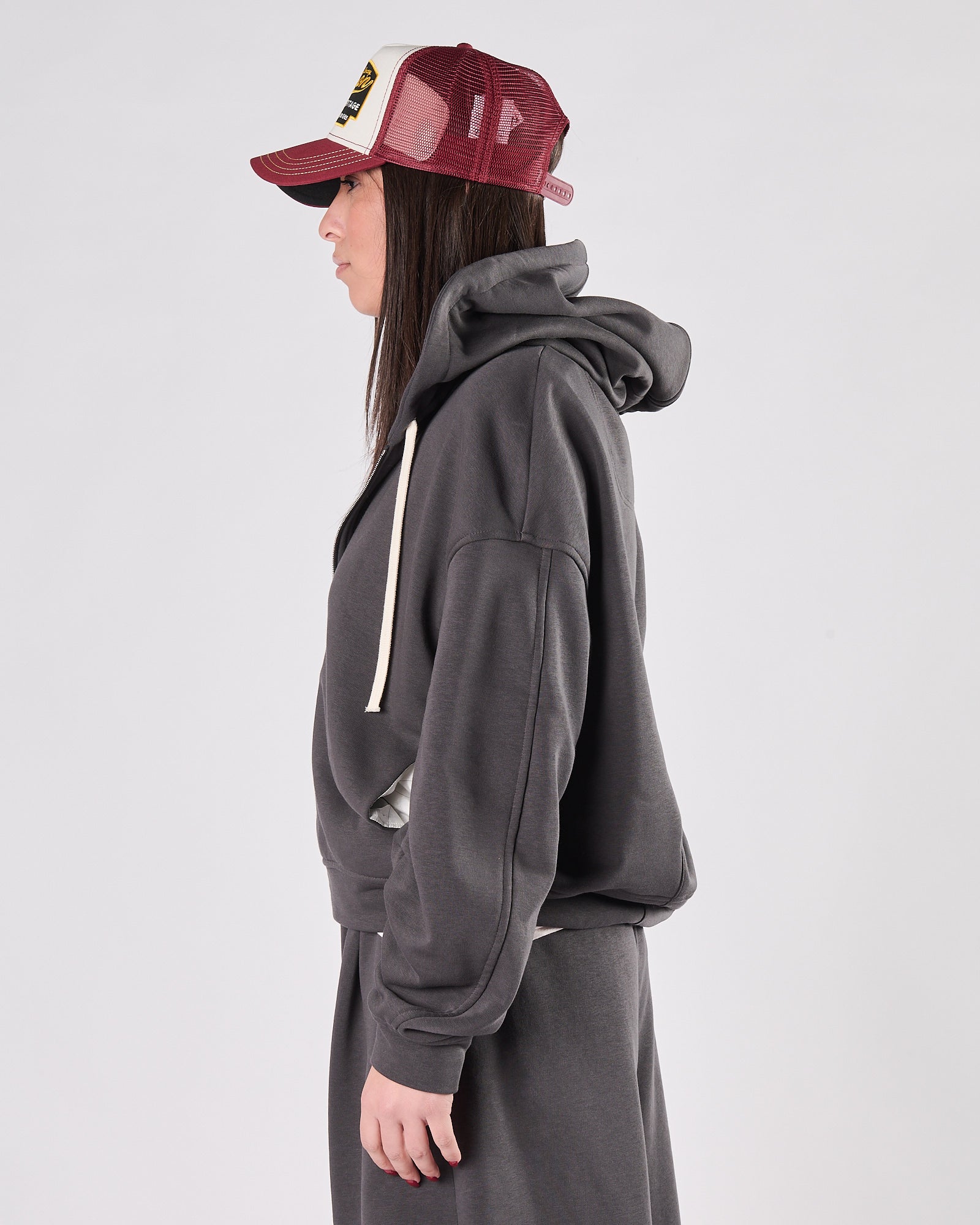 Felpa Tela9 con cappuccio grigia over