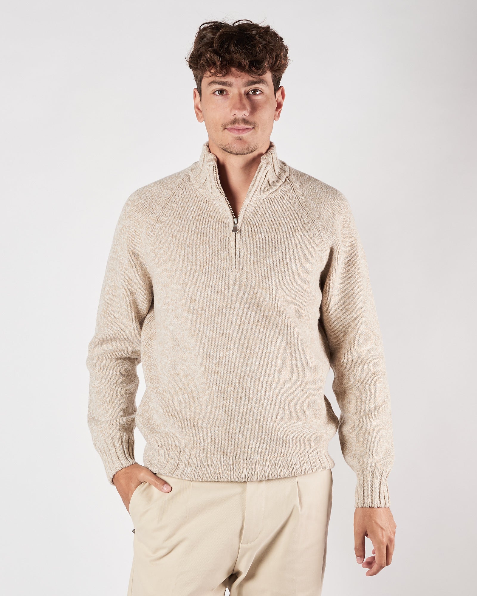 Maglia A|STORE lupo con zip beige