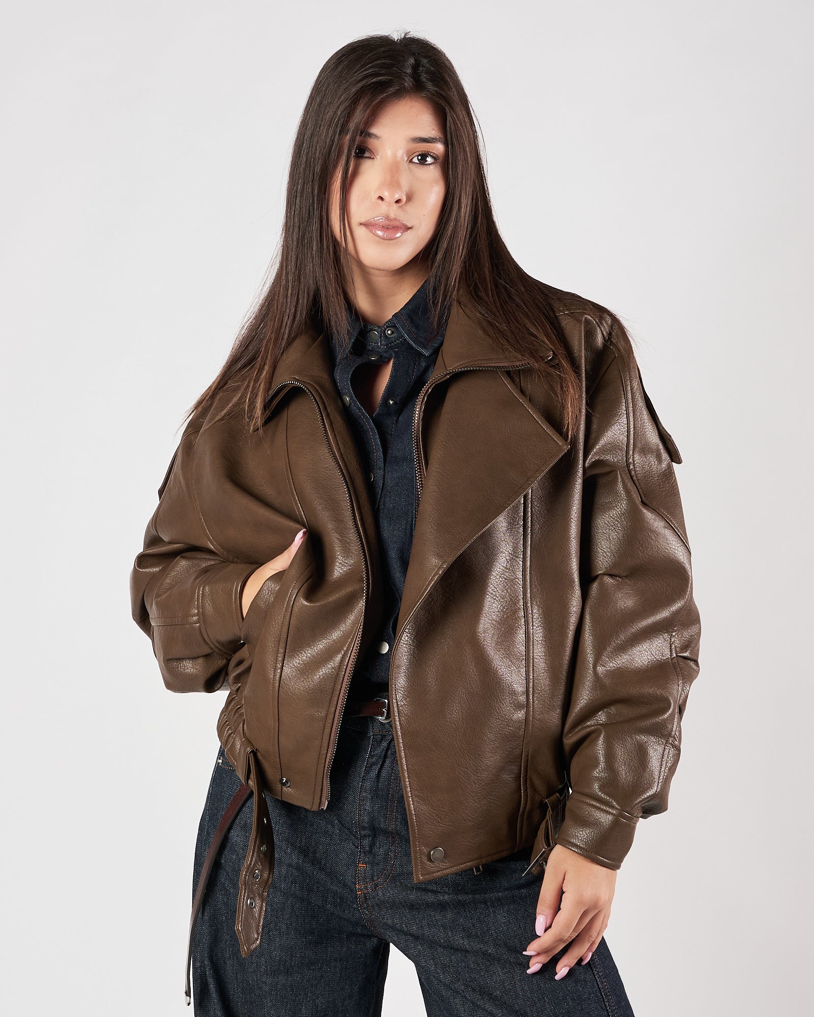 Bomber Eleh over in eco pelle fango