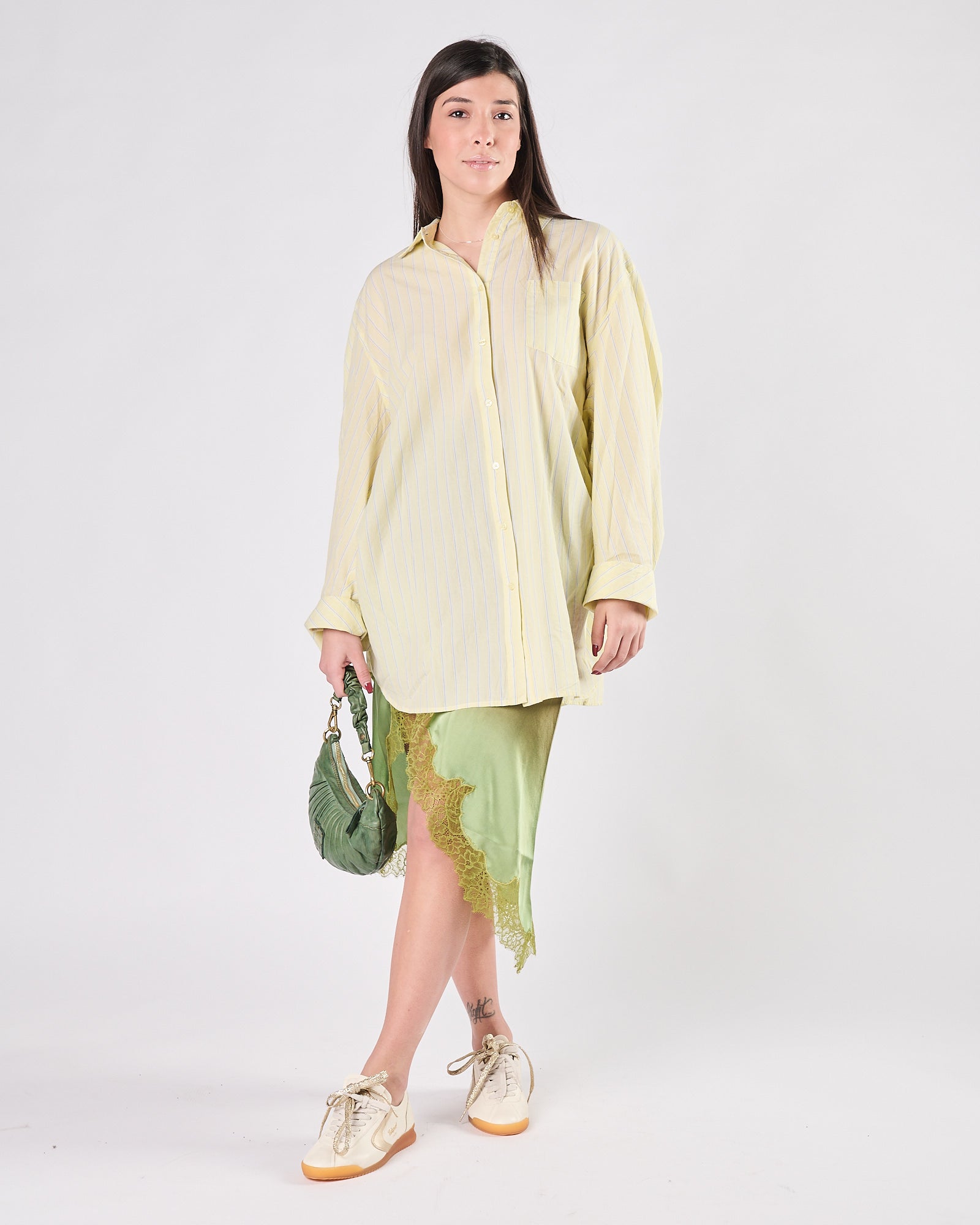 Camicia Mes Demoiselles over lime con riga