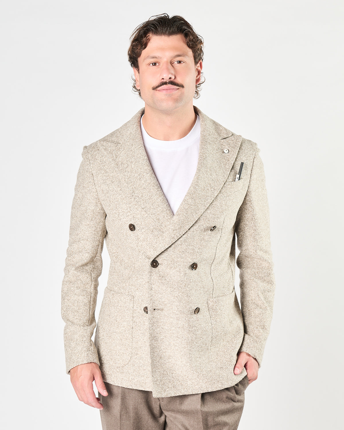 Giacca Lbm1911 doppio petto grigio melange beige