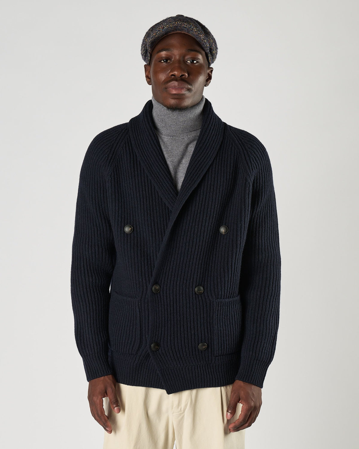 Cardigan A|STORE doppio petto collo sciallato blu