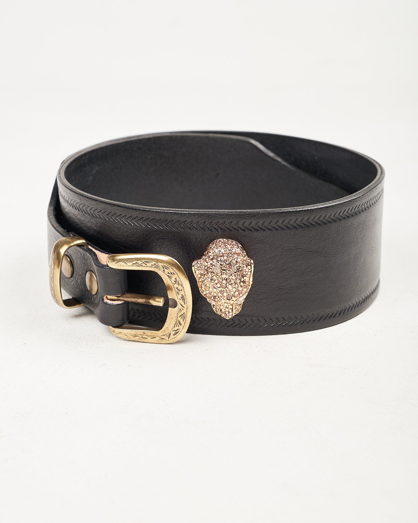 Cintura Alberto Luti in pelle con pantera oro