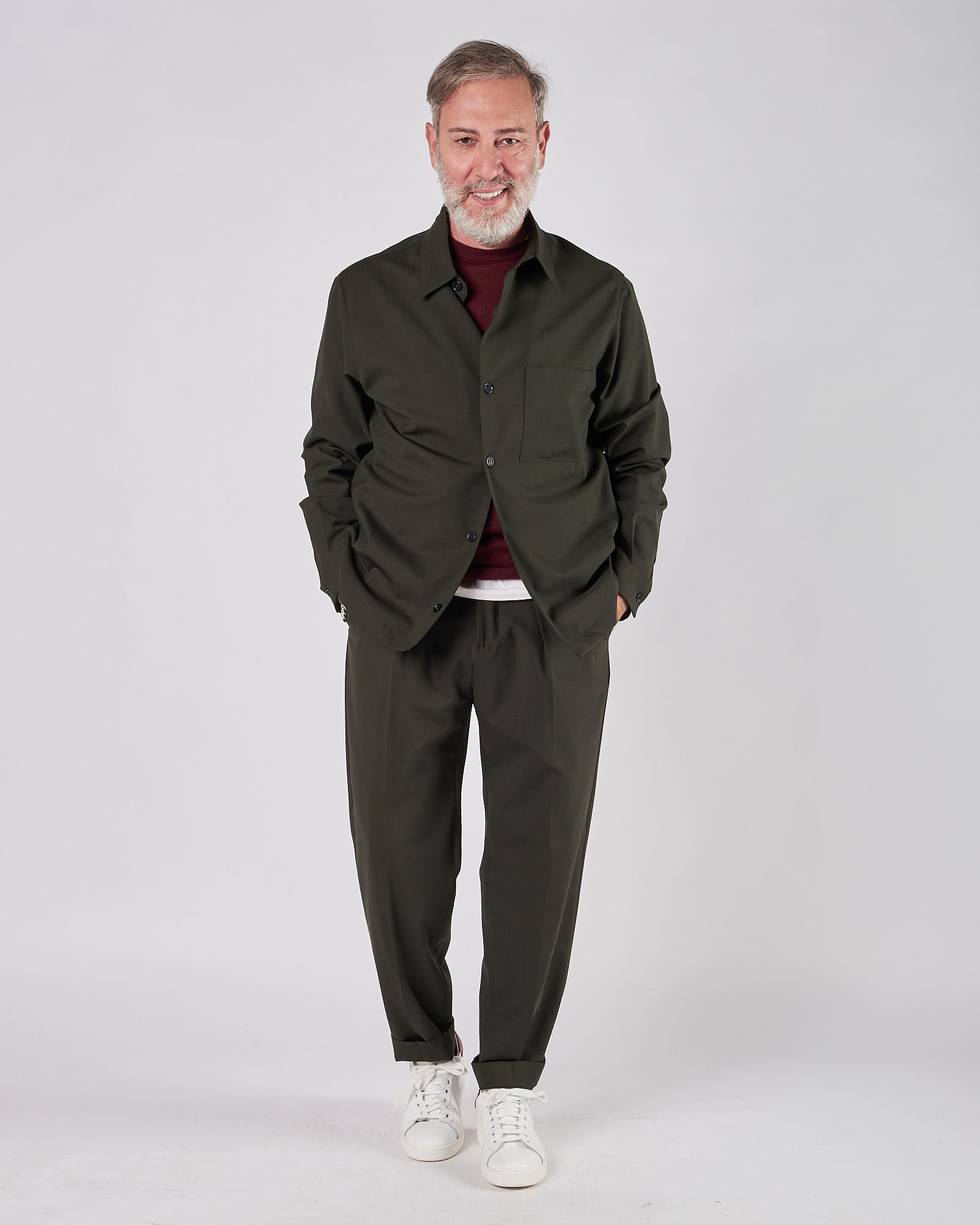 Giacca camicia A|STORE in lana vergine verde