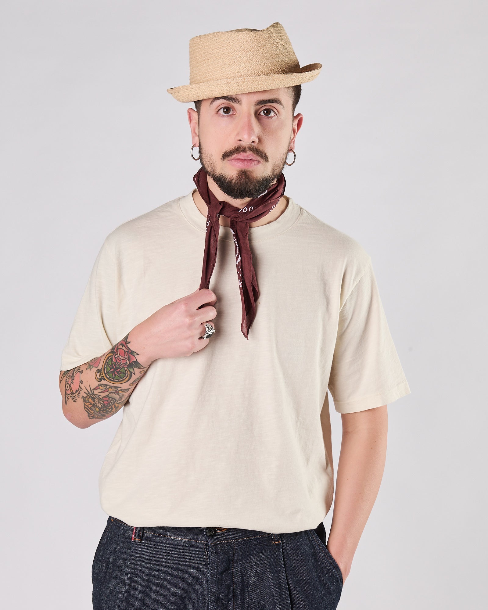 T-shirt Aimé regular cotone fiammato crema