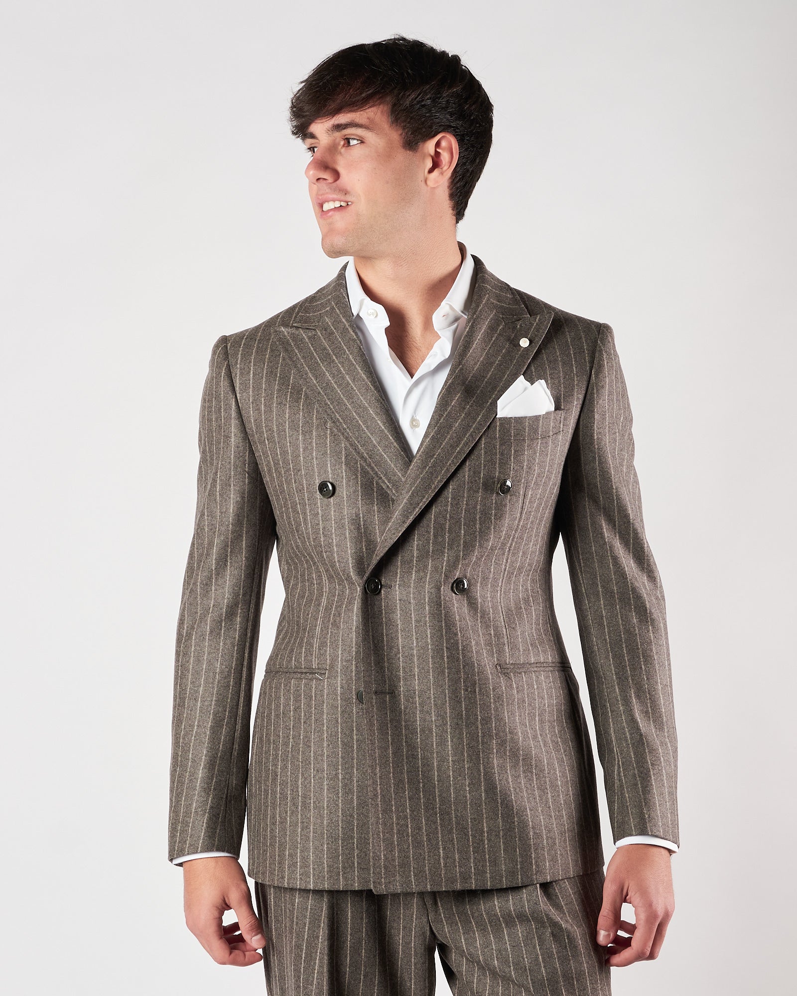 Giacca Luigi Bianchi doppio petto gessata grigia