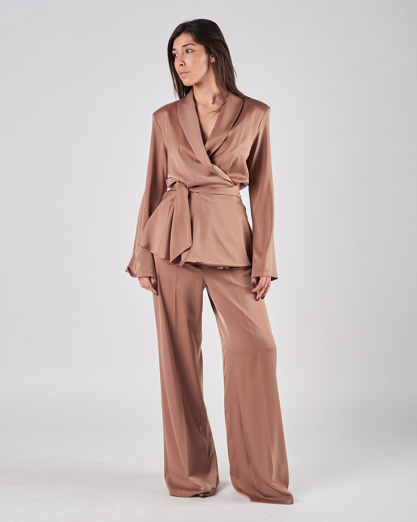 Giacca Silence in satin caffè